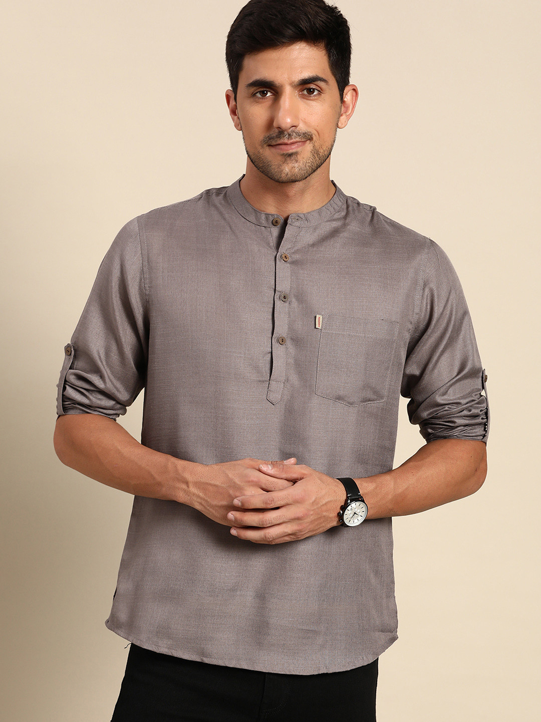 Buy Anouk Men Grey Solid Short Straight Kurta Kurtas for Men 17742062