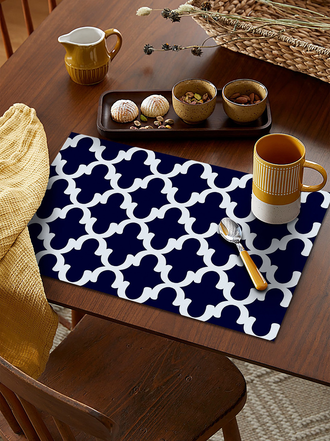 Buy AEROHAVEN Set Of 4 Blue Geometric Dining Table Placemats Table
