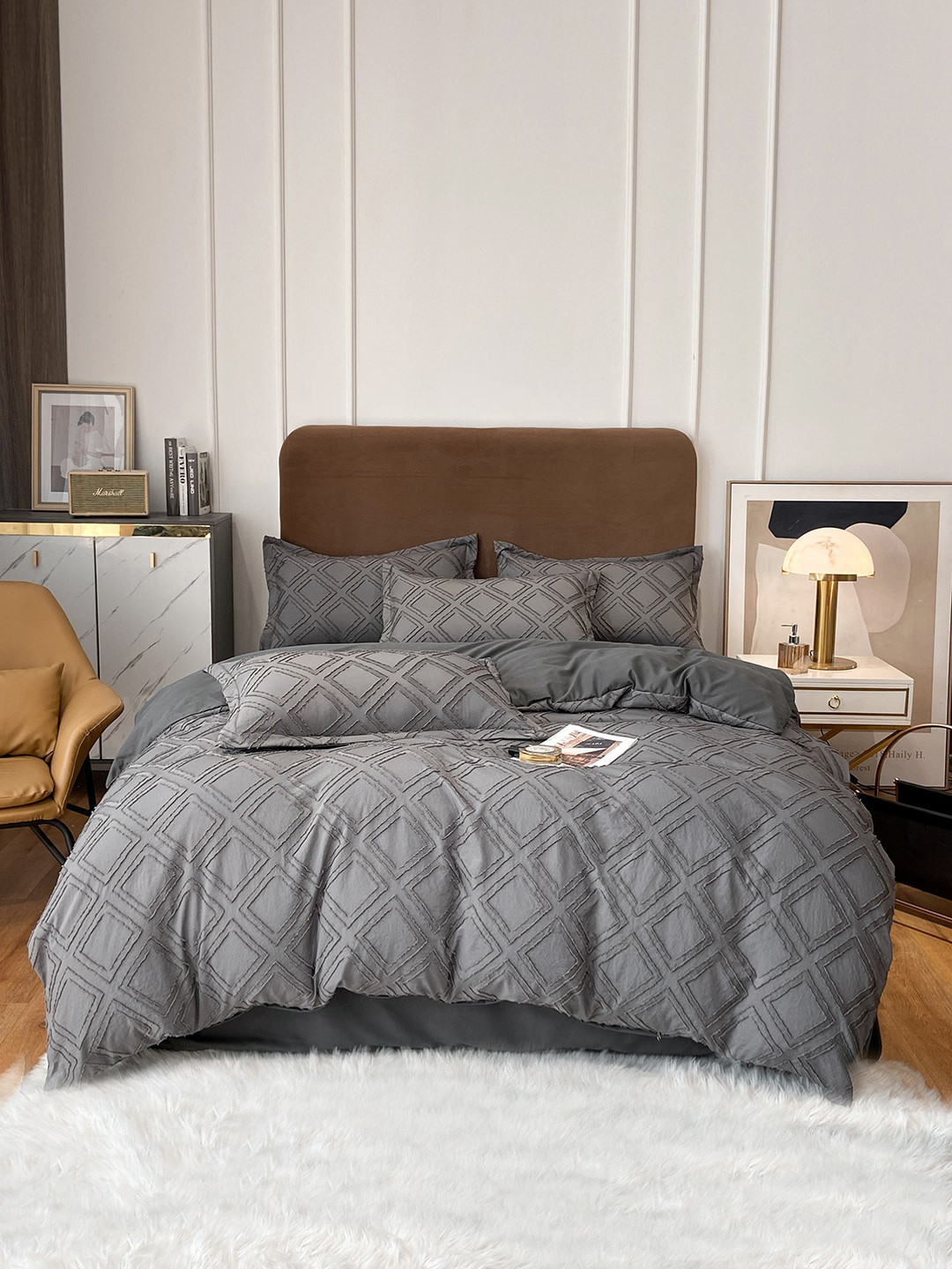 Buy JC Collection Grey Self Designed Double Queen Bedding Set Bedding