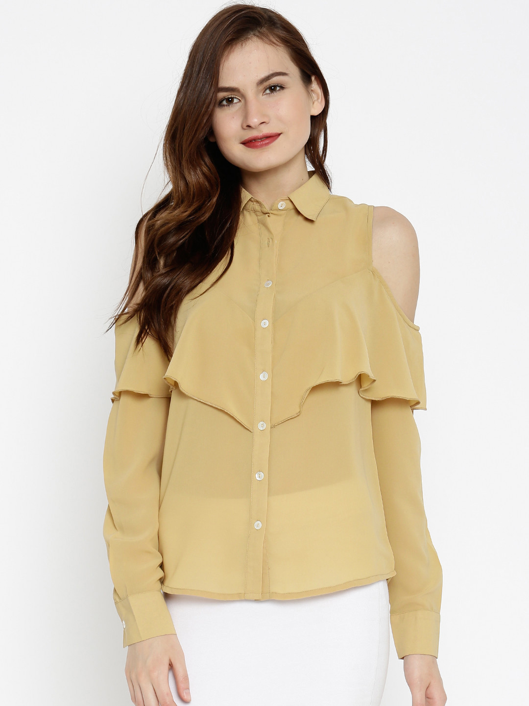 Buy SASSAFRAS Women Khaki Solid Shirt Style Top Tops for Women