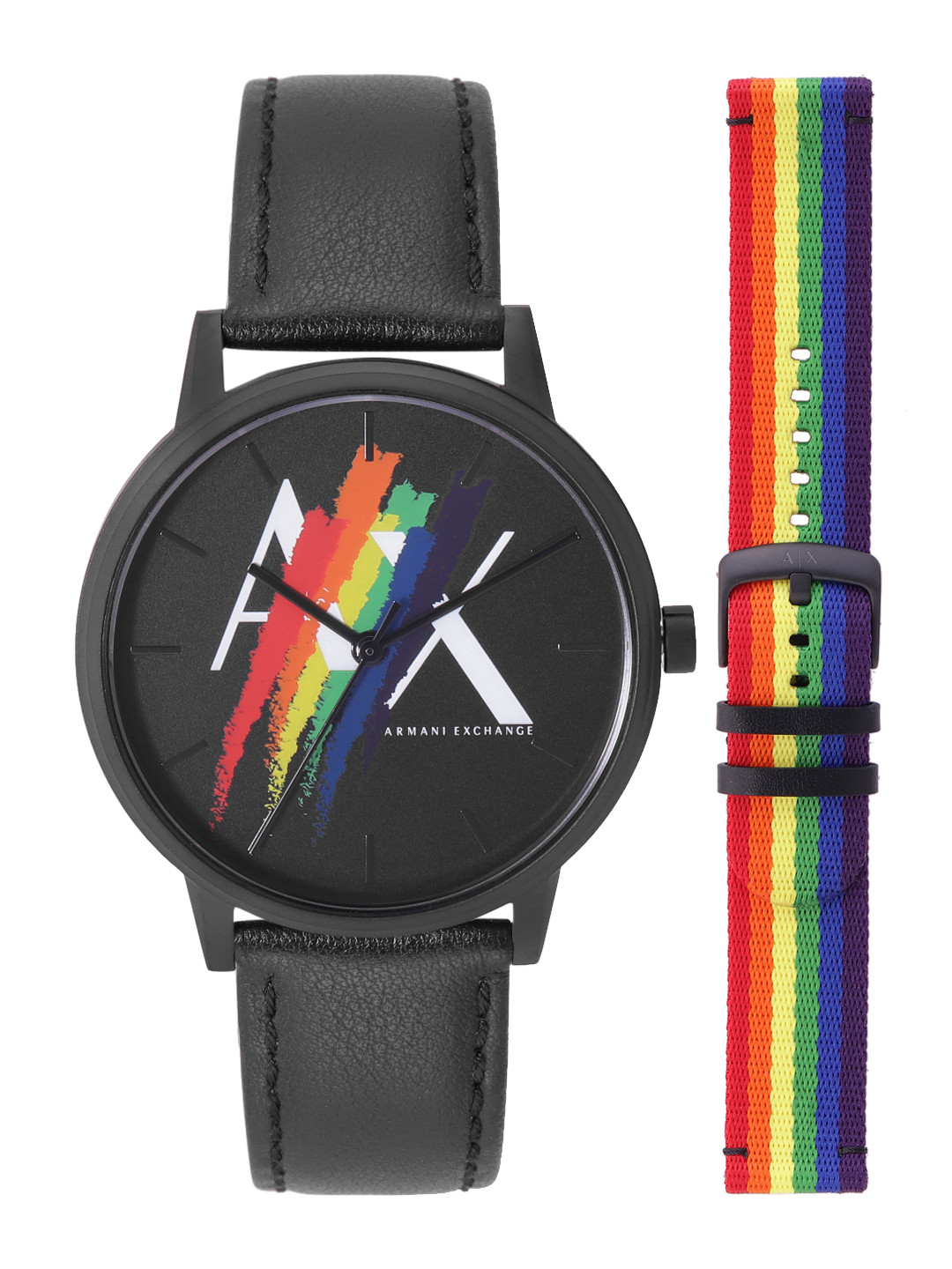 Buy Armani Exchange Men Black Printed Dial & Leather Straps Analogue