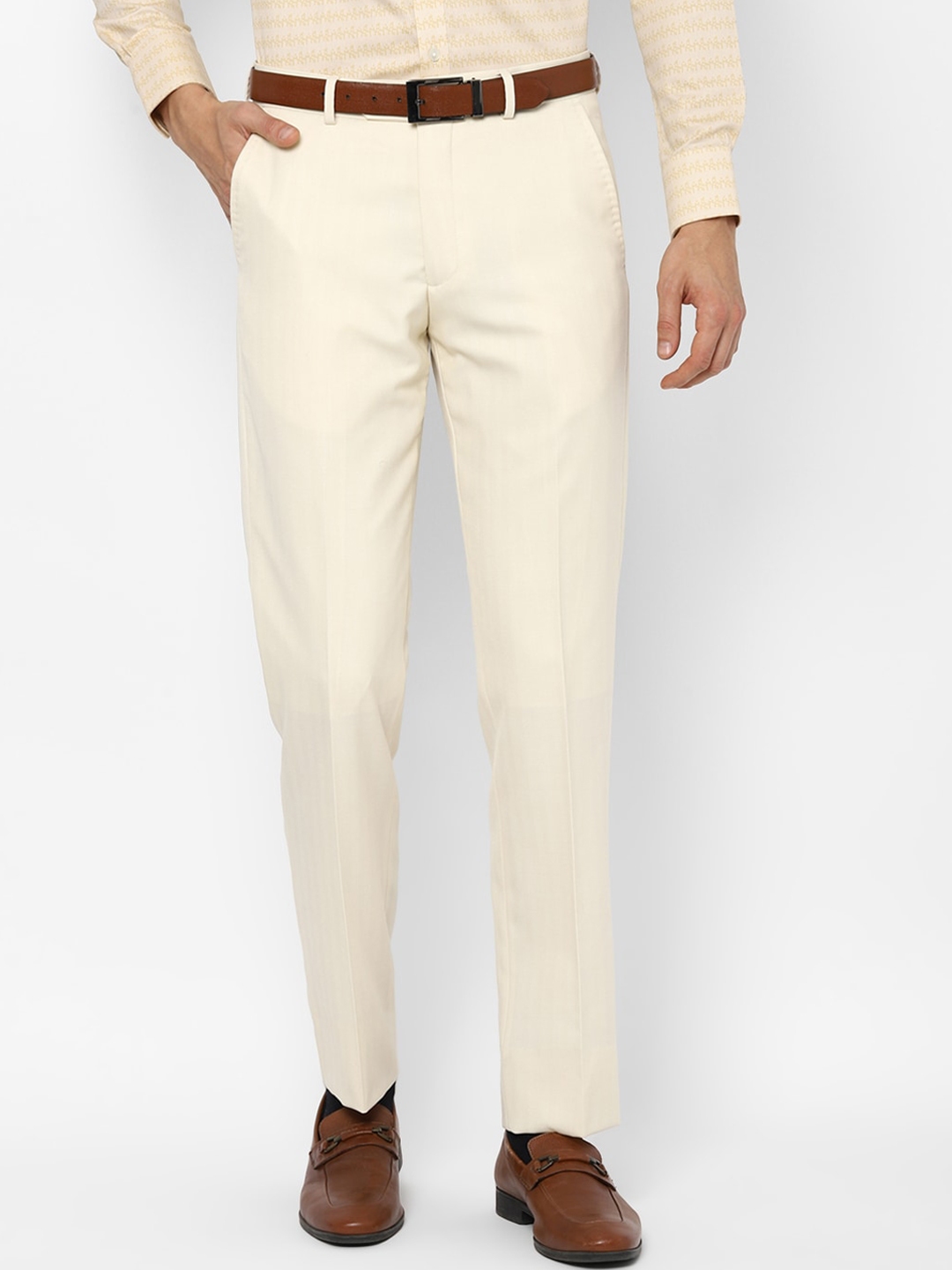Buy Louis Philippe Men Cream Coloured Slim Fit Trousers - Trousers for ...