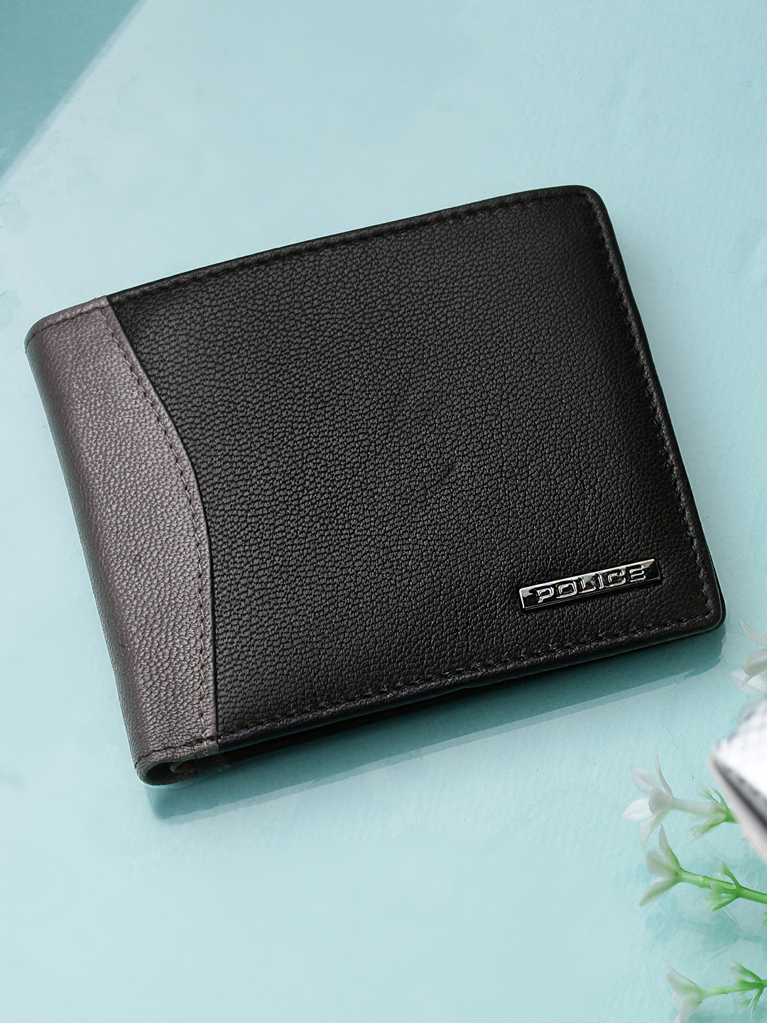 Buy Police Men Black Textured Leather Two Fold Wallet Wallets for Men