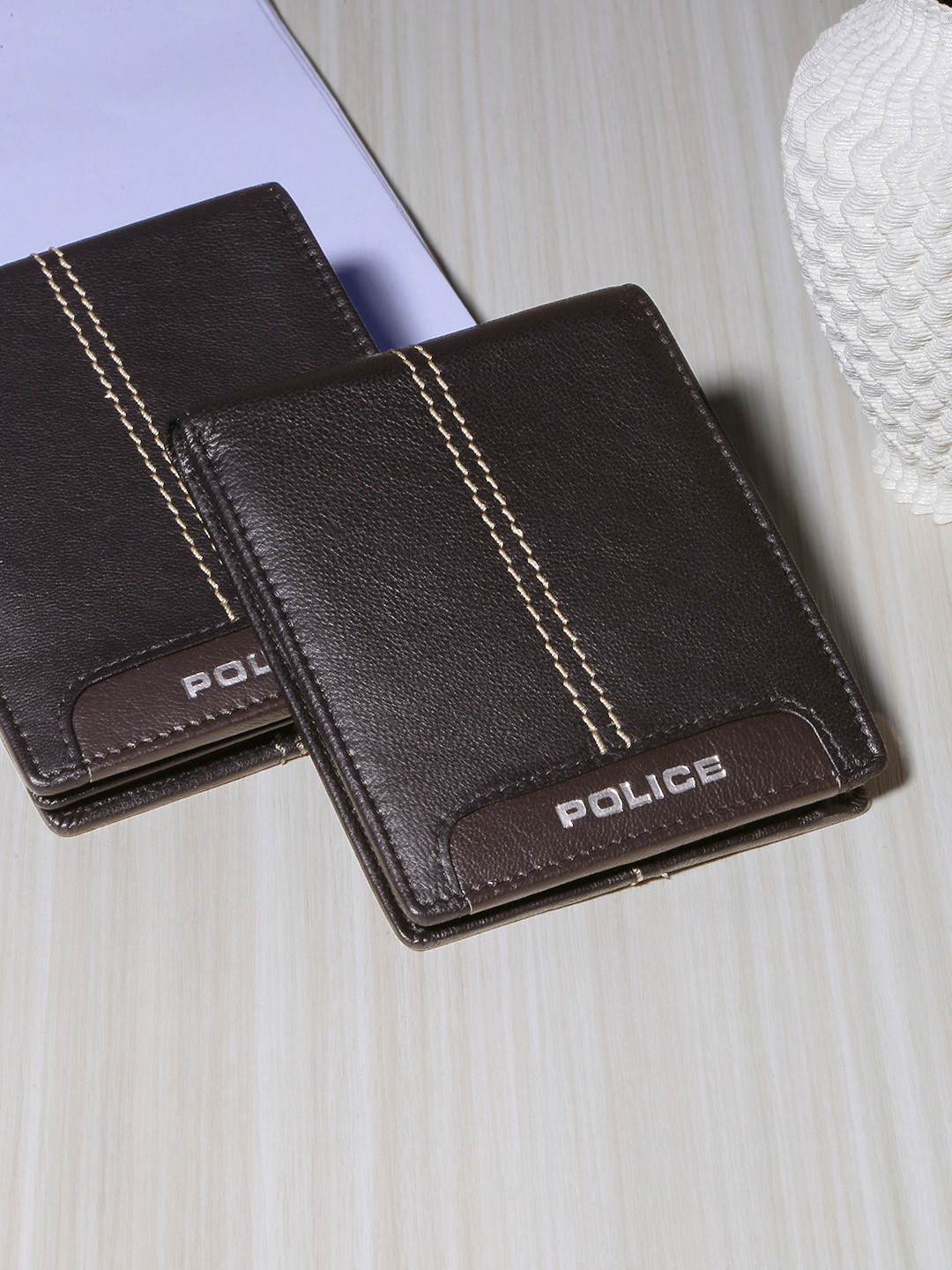 Buy Police Men Black & Brown Leather Two Fold Wallet Wallets for Men