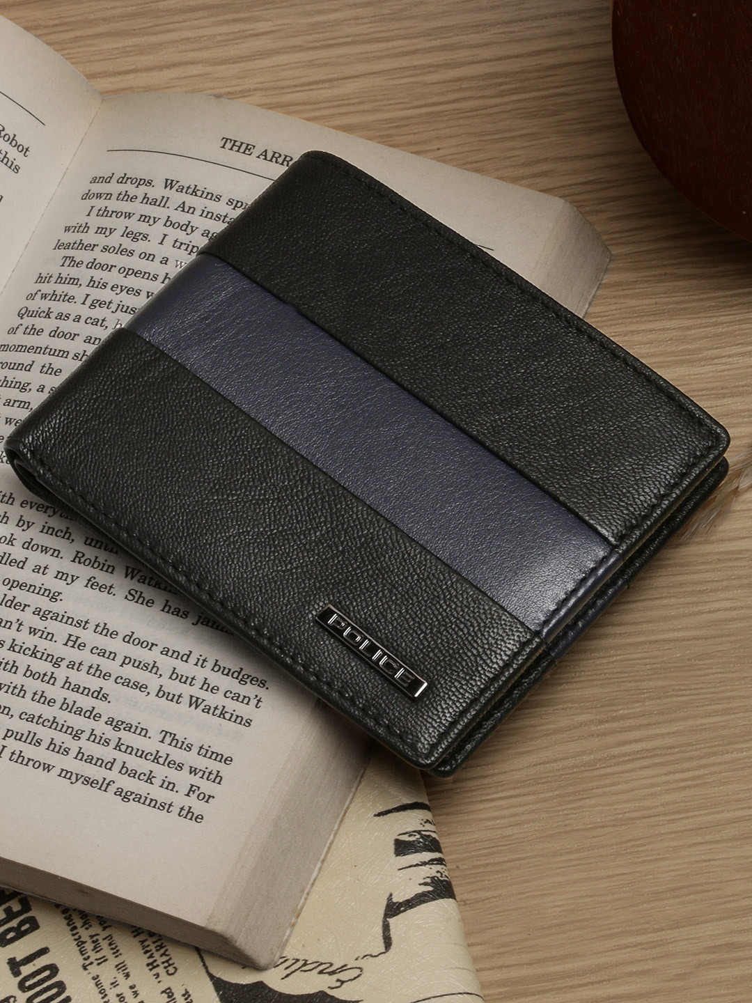 Buy Police Men Black & Navy Blue Leather Two Fold Wallet Wallets for