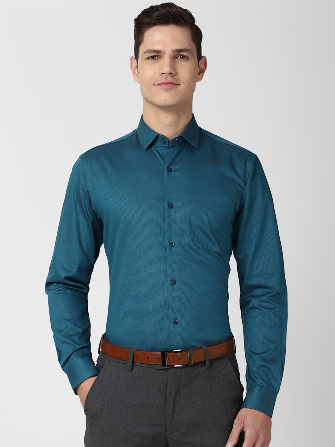 Buy Peter England Elite Men Teal Pure Cotton Formal Shirt Shirts for