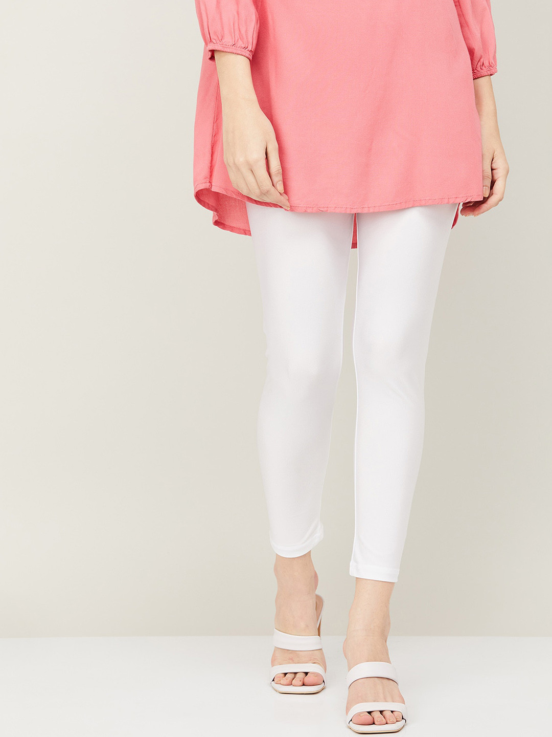 Buy Melange By Lifestyle Women White Solid Ankle Length Leggings