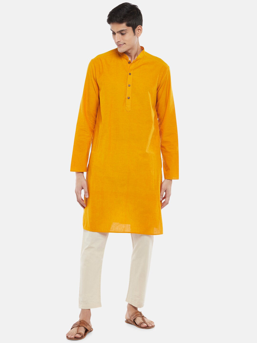 Buy Indus Route By Pantaloons Men Mustard Yellow Solid Kurta Kurtas