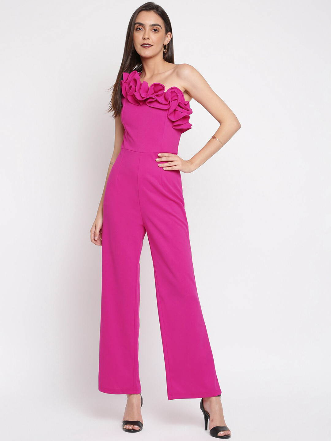 Buy Iki Chic Pink Basic Jumpsuit With Ruffles Jumpsuit for Women
