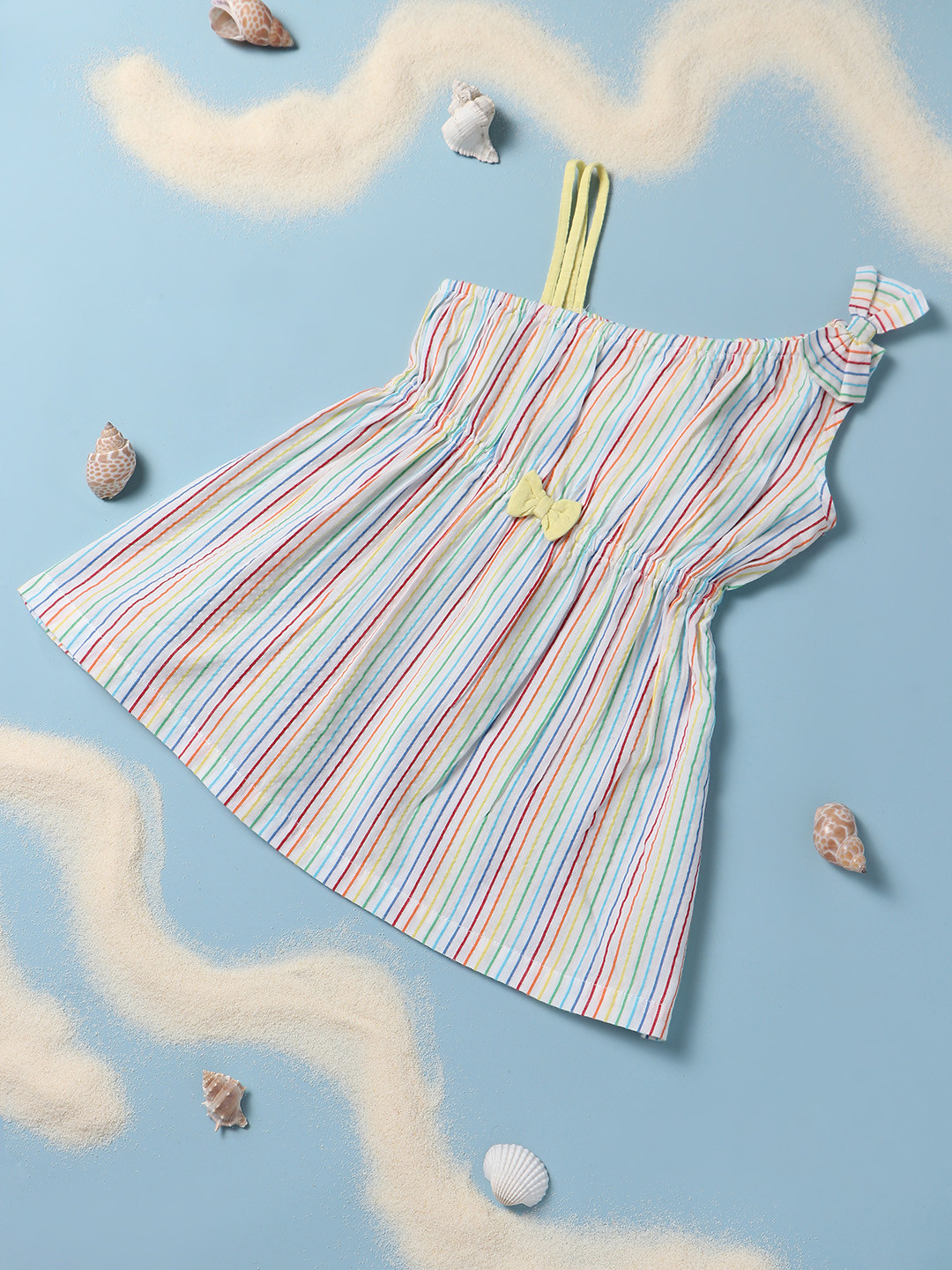 Buy Nauti Nati Girls Multicoloured Striped One Shoulder Cotton Dress ...