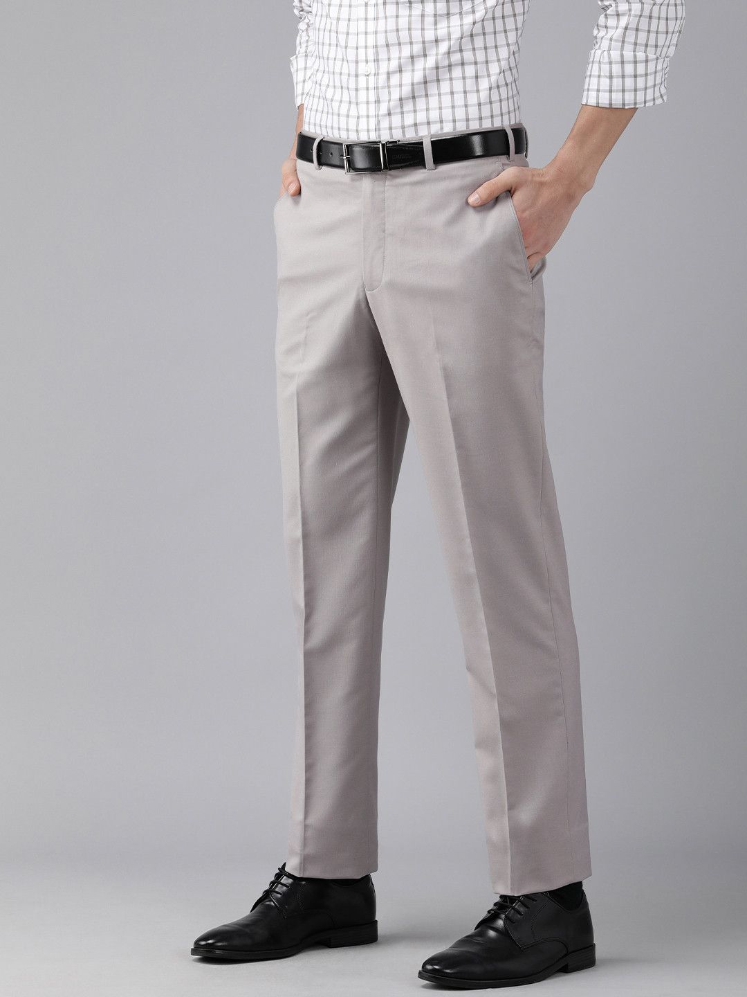 Buy Park Avenue Men Grey Solid Mid Rise Formal Trousers - Trousers for ...