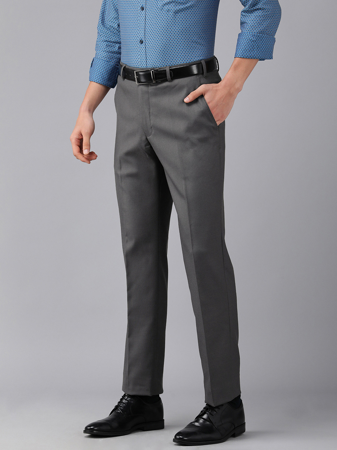 Buy Park Avenue Men Charcoal Grey Smart Fit Trousers - Trousers for Men ...