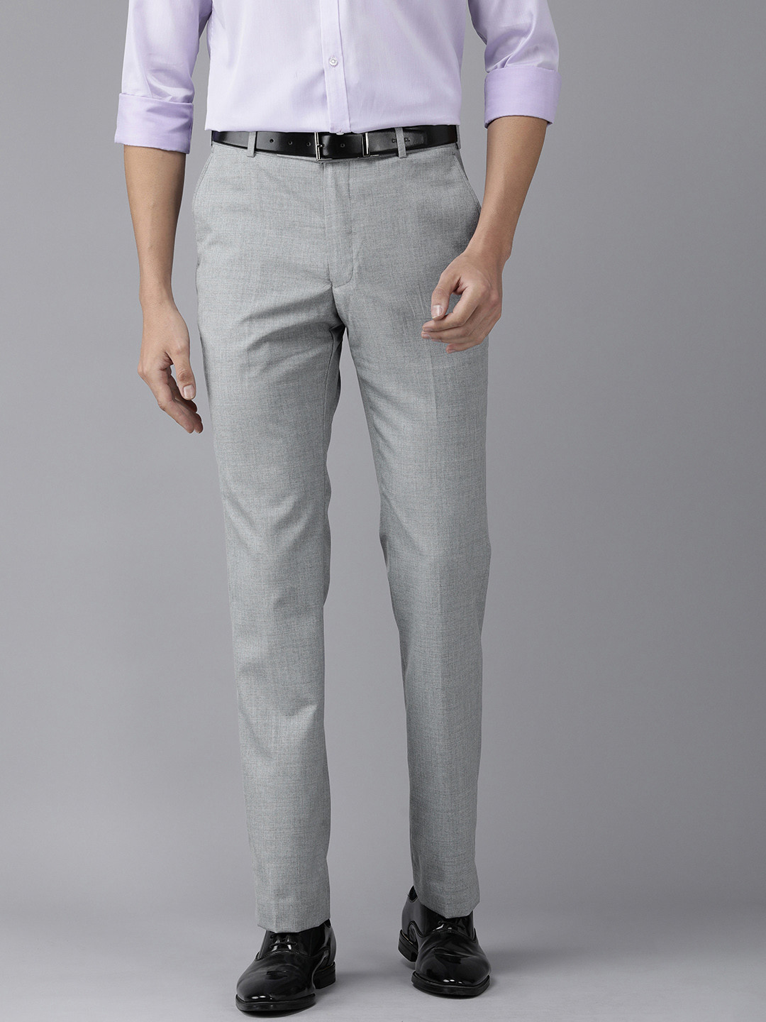 Buy Park Avenue Men Grey Solid Smart Fit Trousers - Trousers for Men ...
