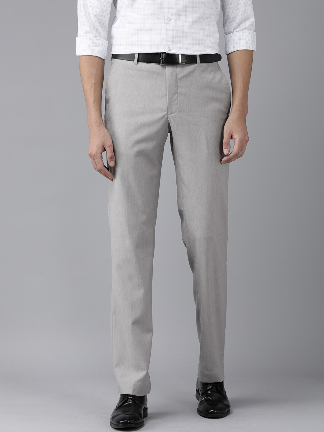 Buy Park Avenue Men Grey Solid Mid Rise Formal Trousers Trousers for