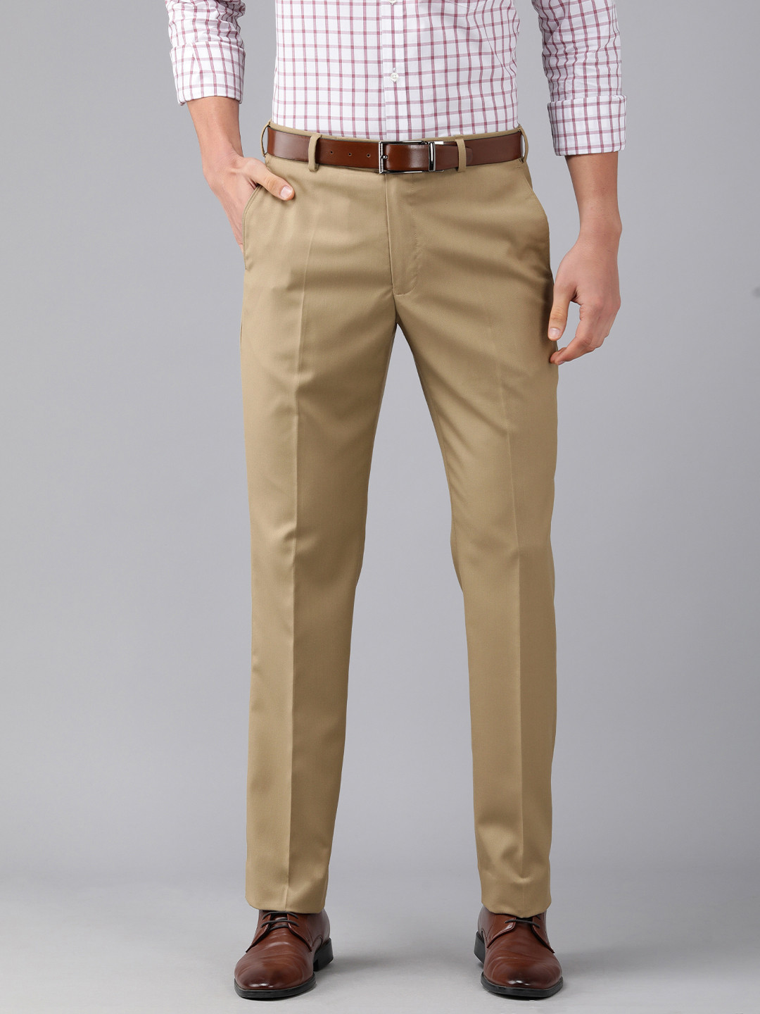 Buy Park Avenue Men Beige Textured Mid Rise Formal Trousers Trousers