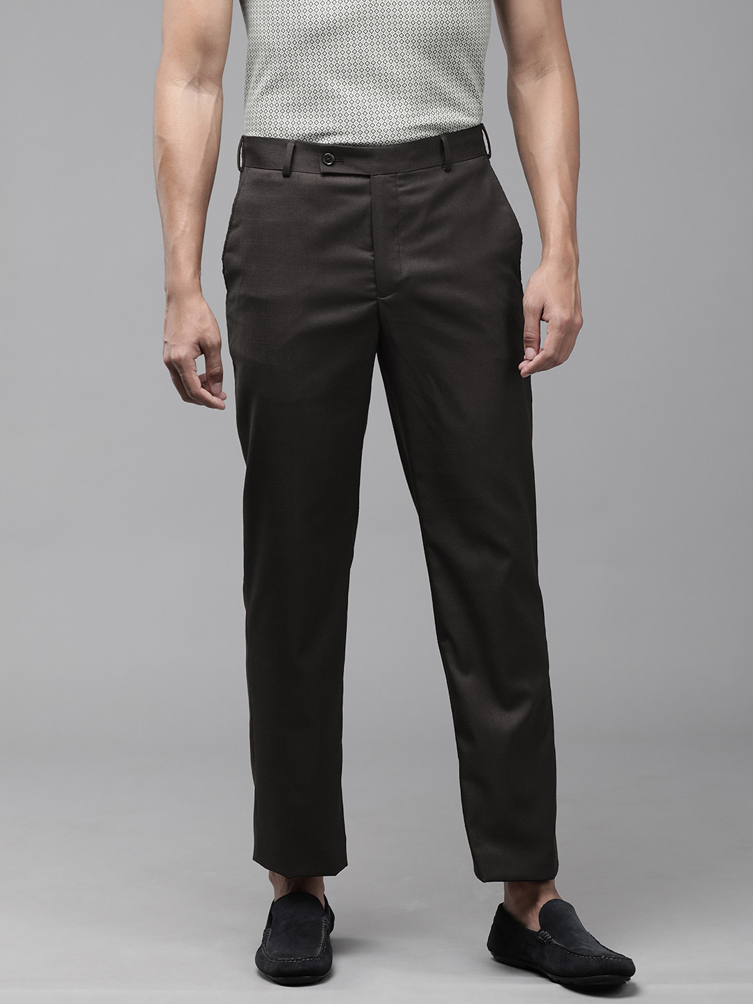 Buy Park Avenue Men Charcoal Grey Textured Smart Fit Trousers ...