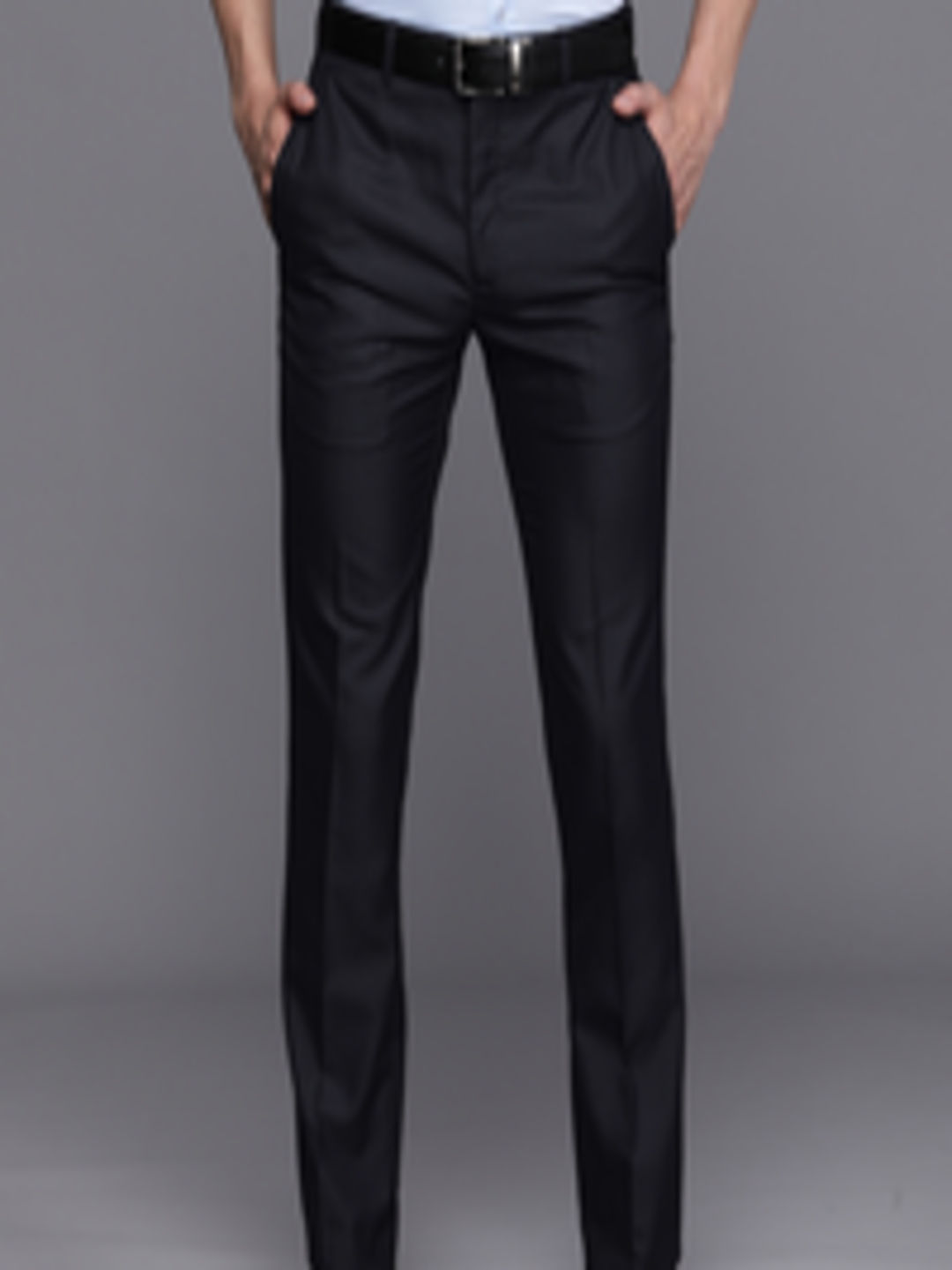 Buy Raymond Men Dark Blue Self Design Slim Fit Formal Trousers ...