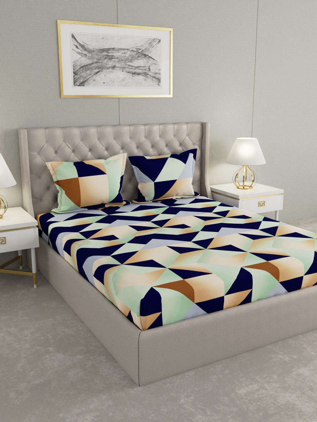 Buy Raymond Home Multicoloured Geometric 120 TC Queen Bedsheet With 2 Pillow Covers Bedsheets