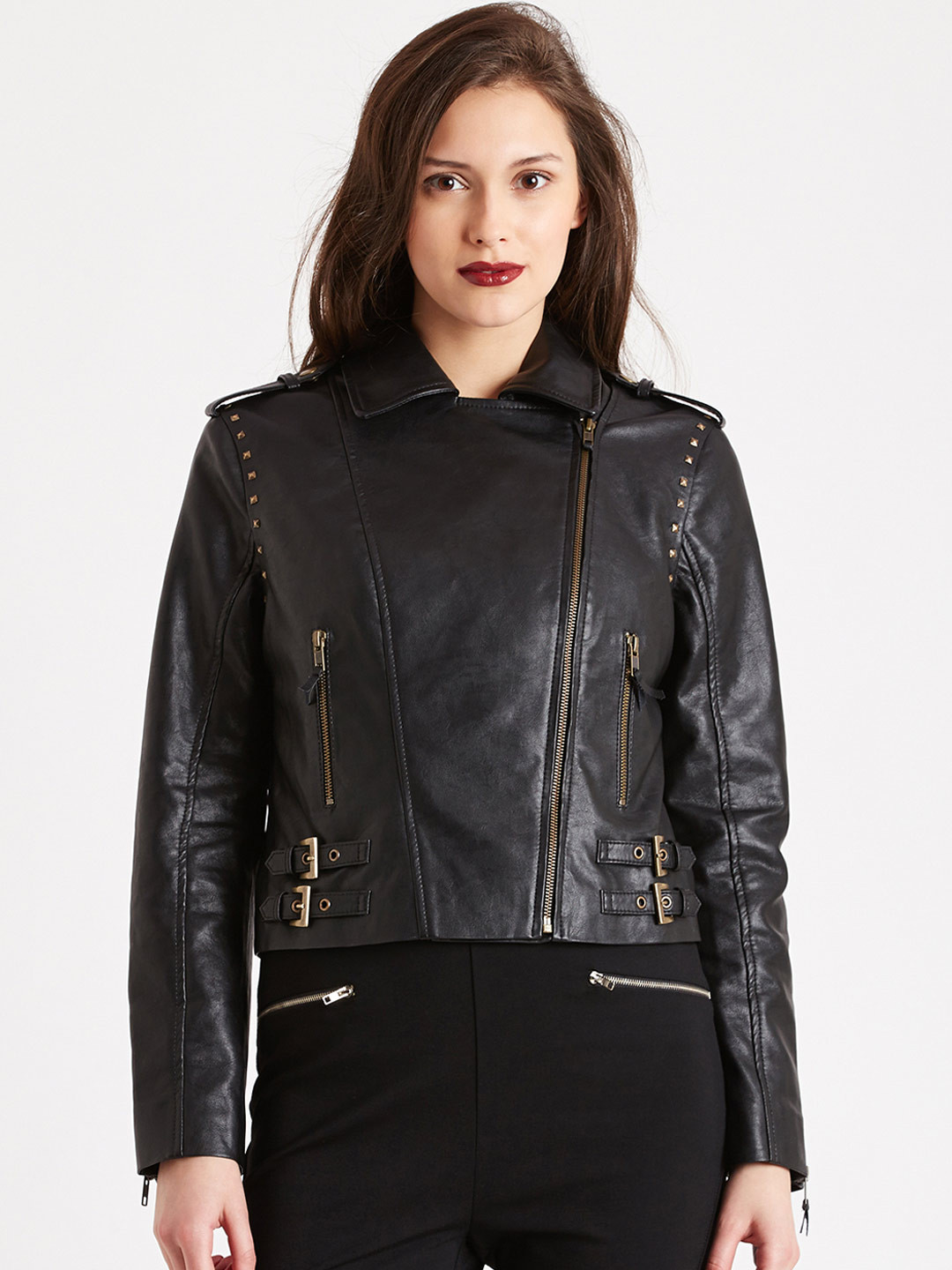 Buy COVER STORY Black Biker Jacket Jackets for Women 1777331 Myntra