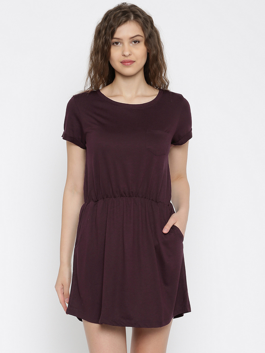 Buy Ginger By Lifestyle Women Burgundy Solid Blouson Dress Dresses