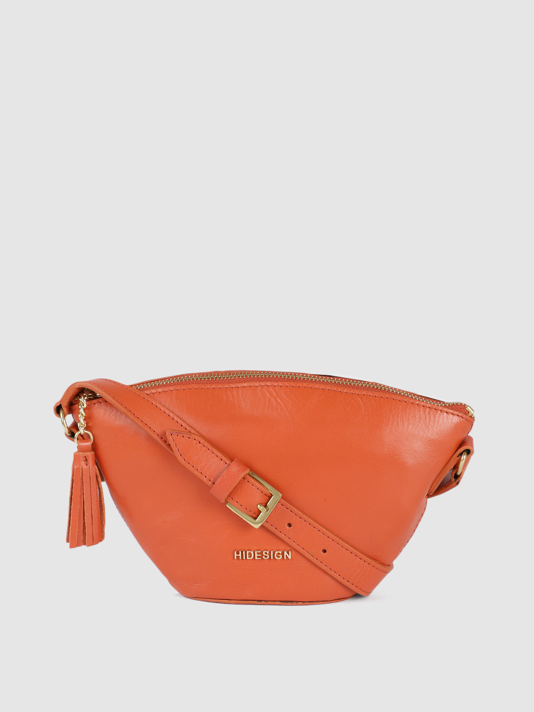 Buy Hidesign Orange Solid Leather Structured Sling Bag With Tasselled