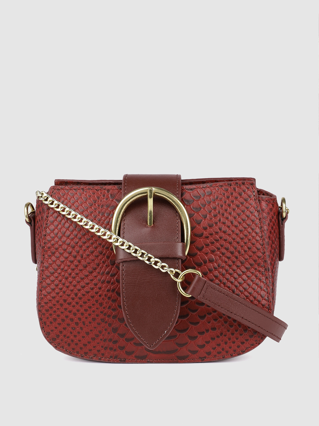 Buy Hidesign Red Textured Leather Structured Sling Bag Handbags for