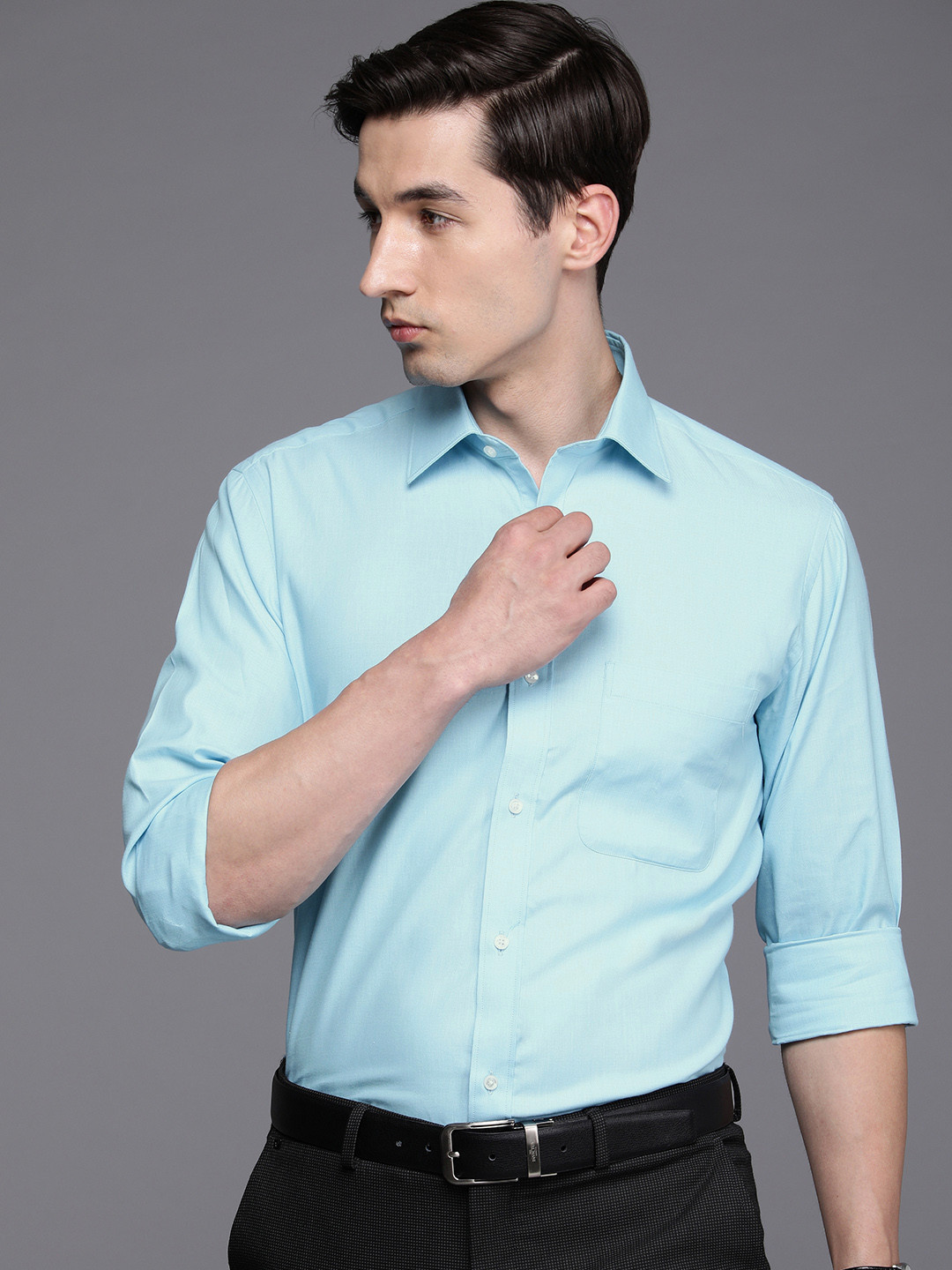 Buy Raymond Men Blue Textured Slim Fit Pure Cotton Formal Shirt