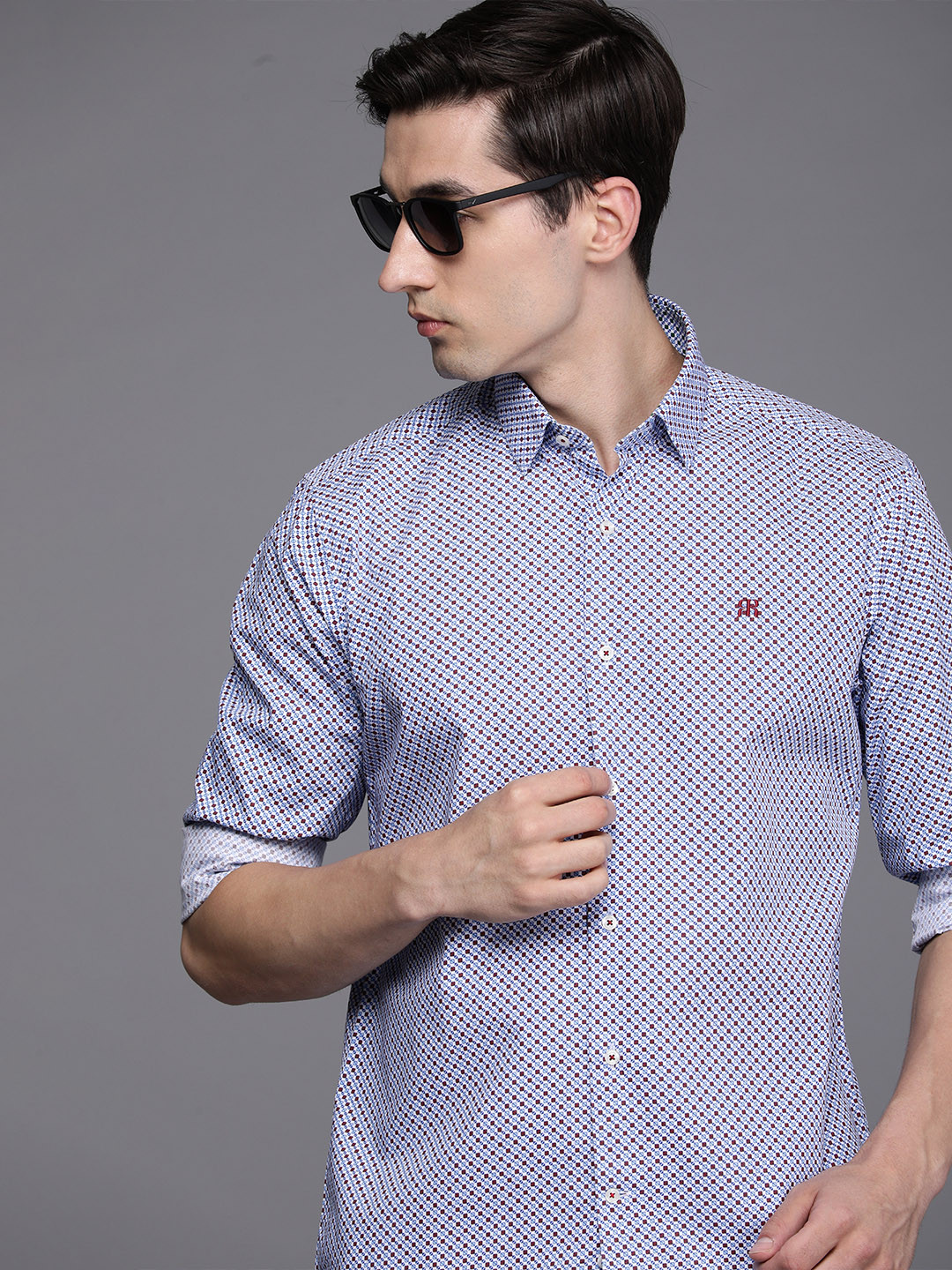 Buy Raymond Men Blue & Maroon Slim Fit Printed Pure Cotton Casual Shirt