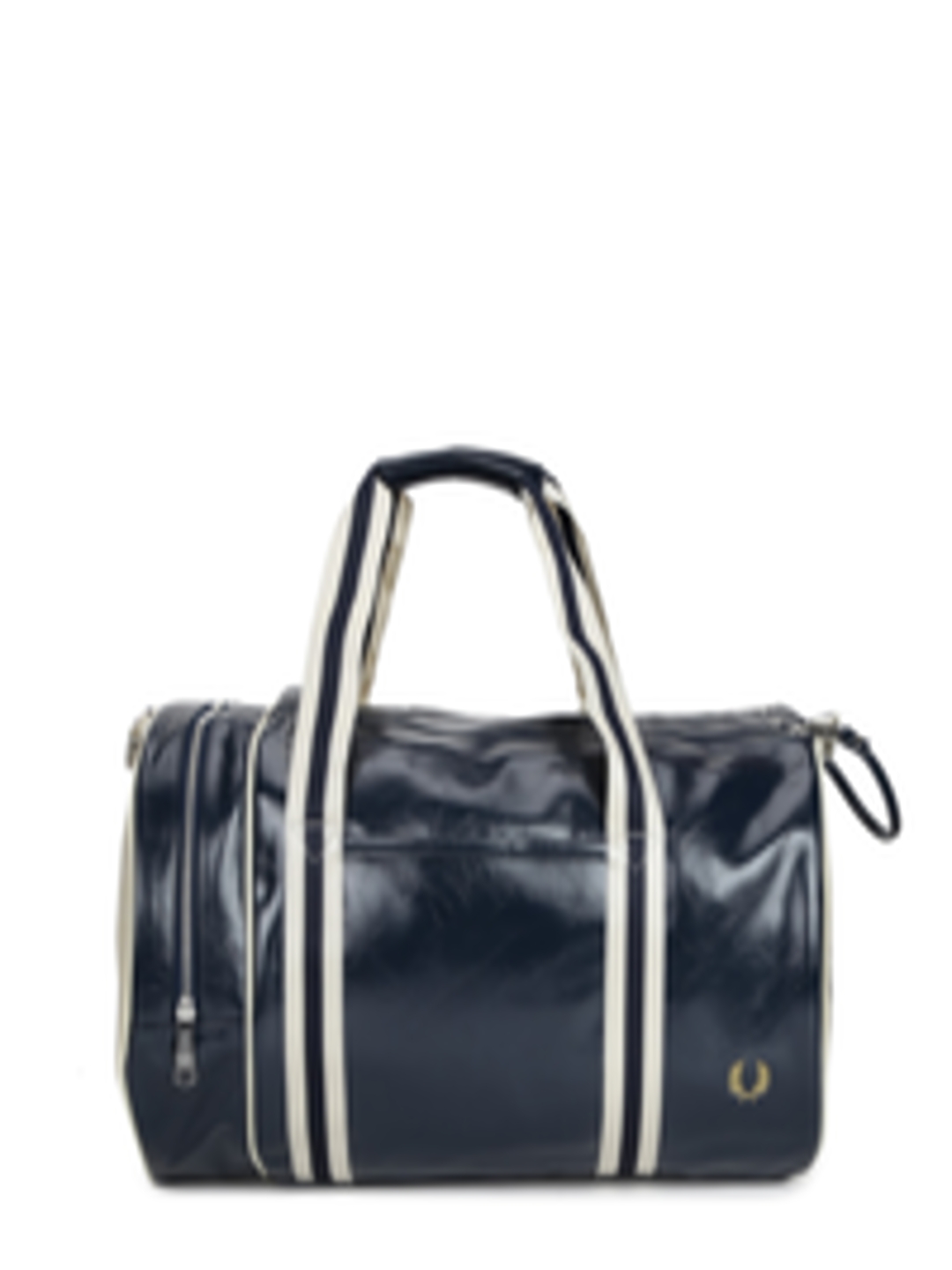 Buy Fred Perry Navy Blue & White Solid Leather Medium Duffel Bag ...