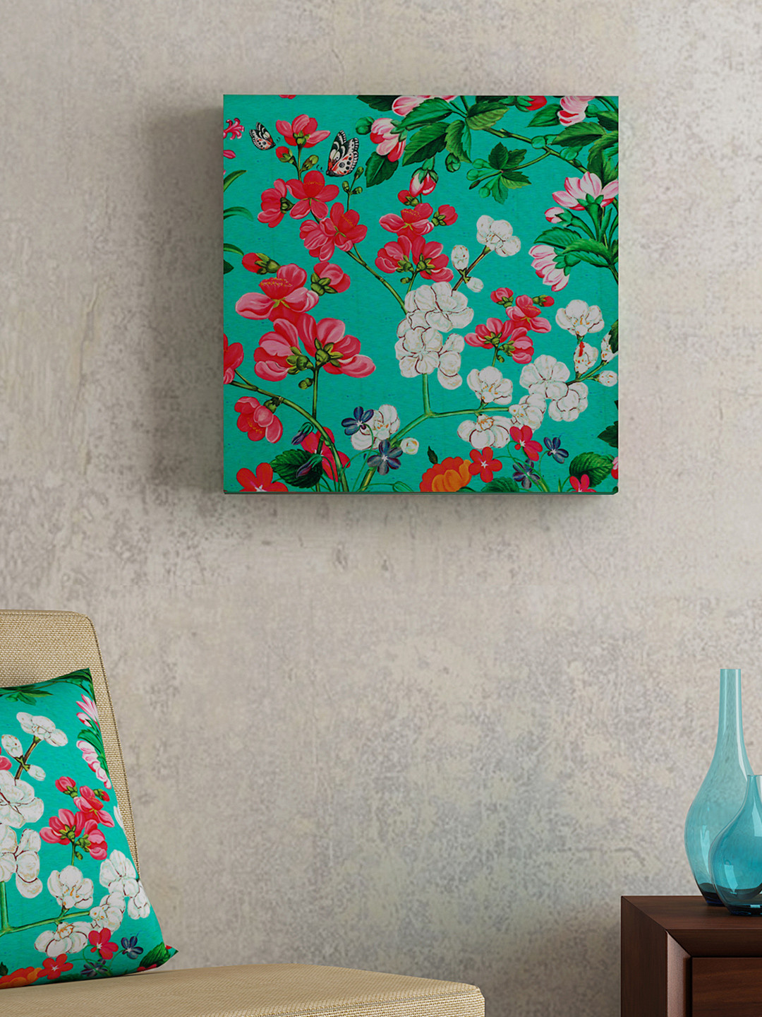 Buy SEJ By Nisha Gupta Green & Pink Floral Wall Art Wall Art for