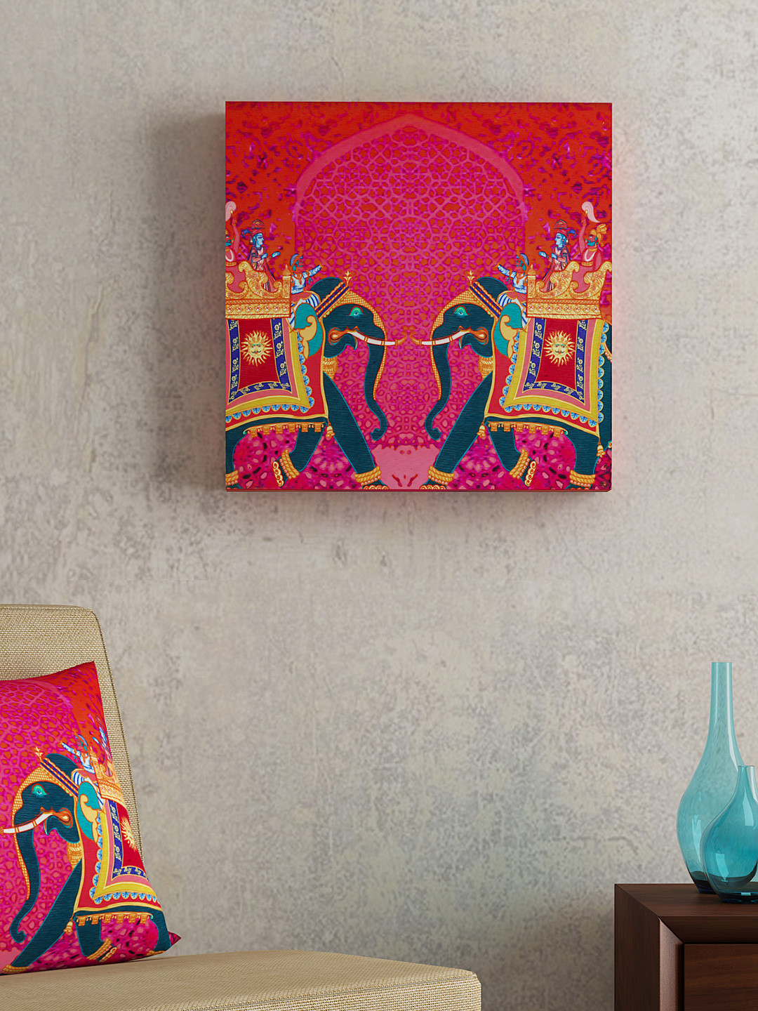 Buy SEJ By Nisha Gupta Pink & Red Folk Framed Wall Painting Wall Art