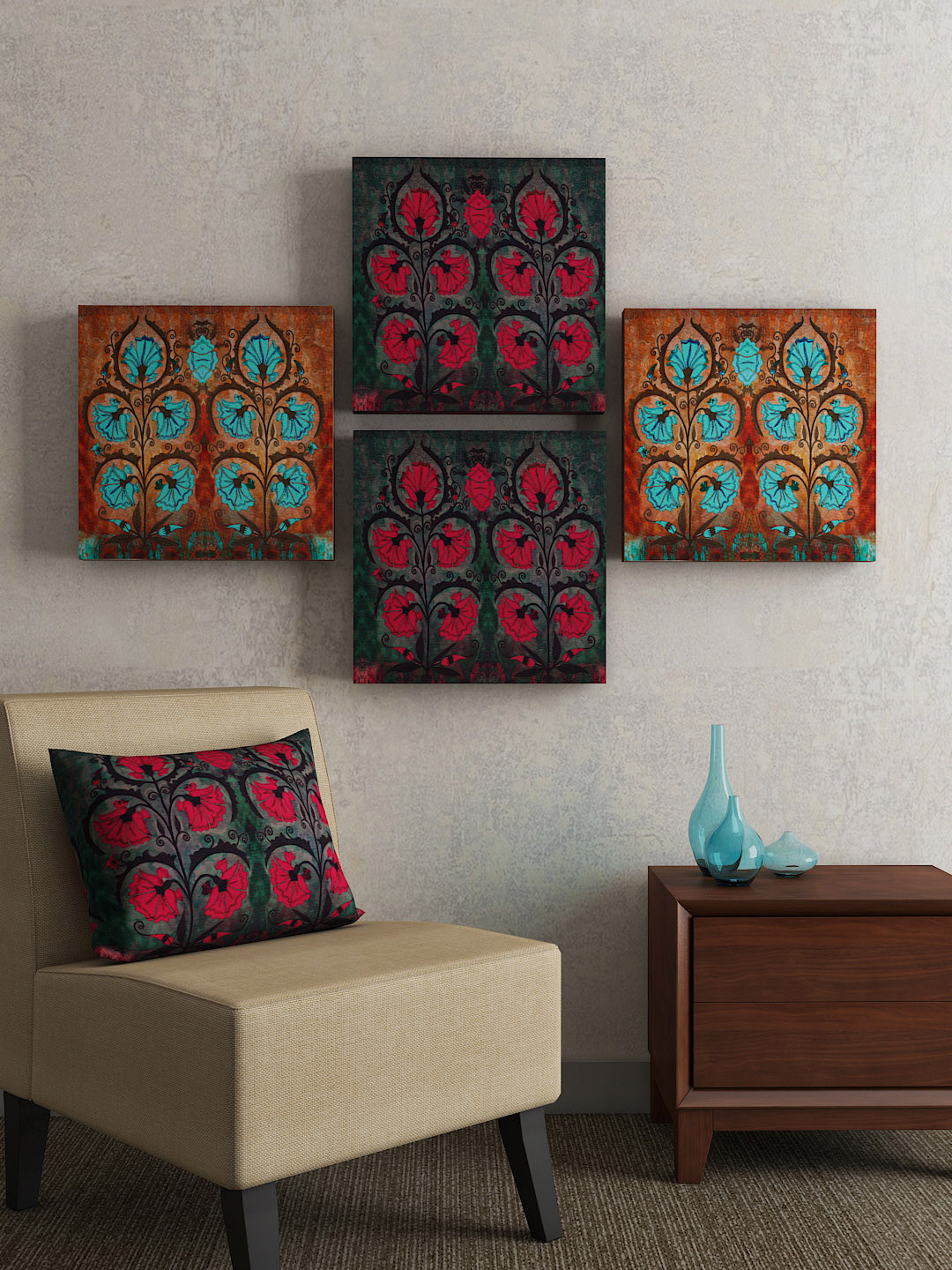 Buy SEJ By Nisha Gupta Grey & Brown Floral Set Of 4 Wall Art Wall Art for Unisex 1777711 Myntra
