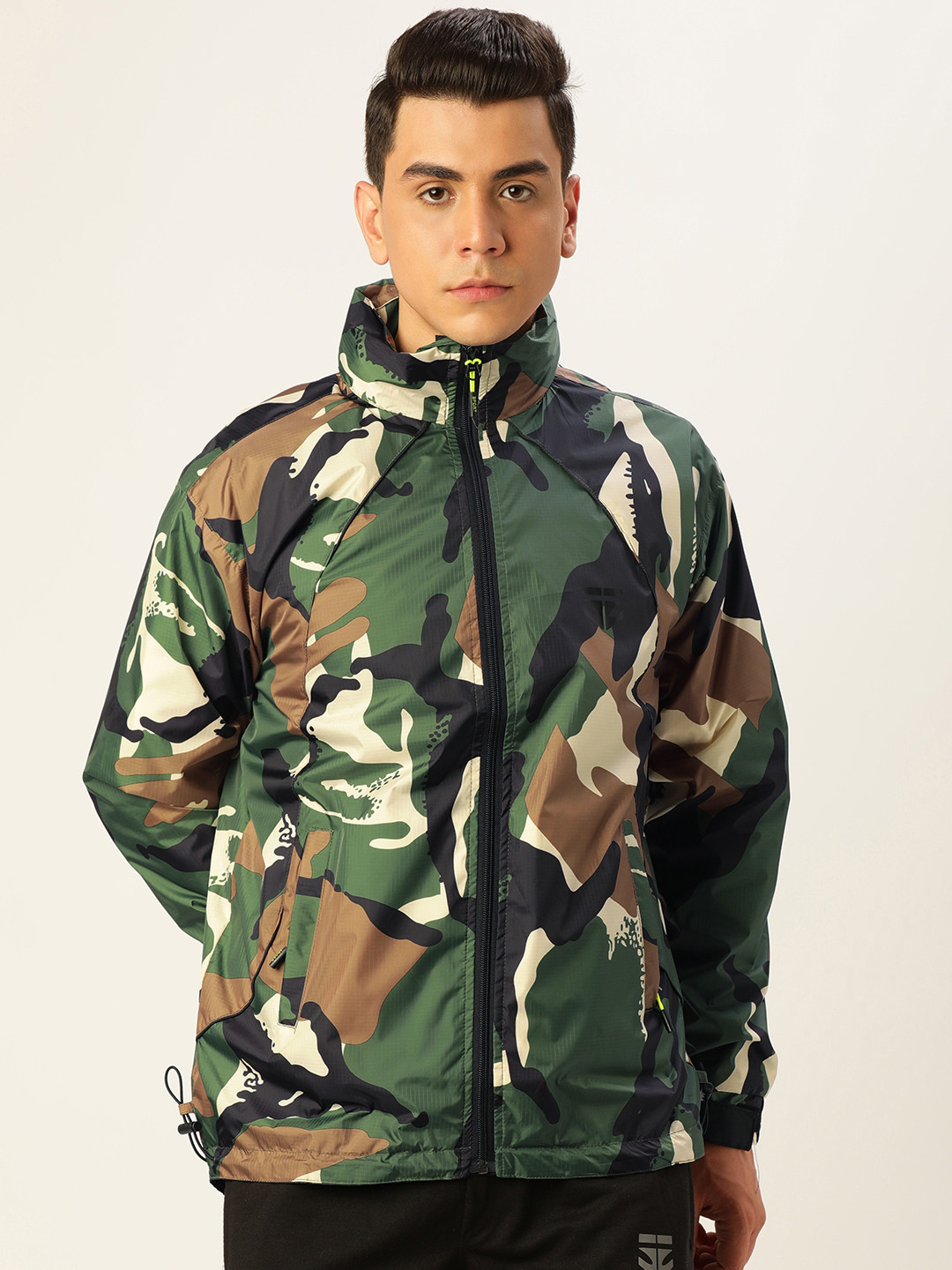 Buy Sports52 Wear Men Green & Brown Printed Foldable Hood Rain Jacket