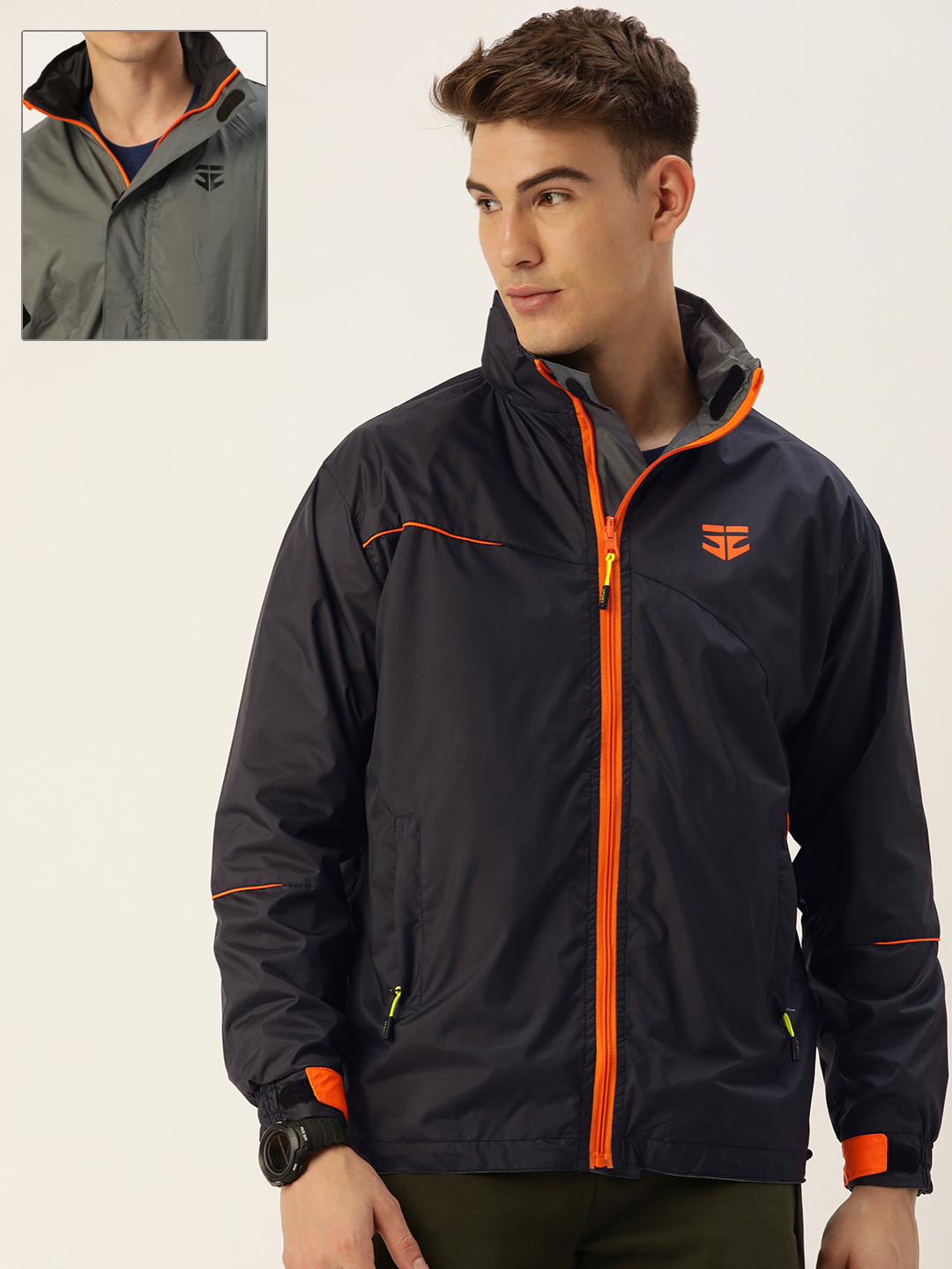 Buy Sports52 Wear Navy Blue & Grey Reversible Rain Jacket With
