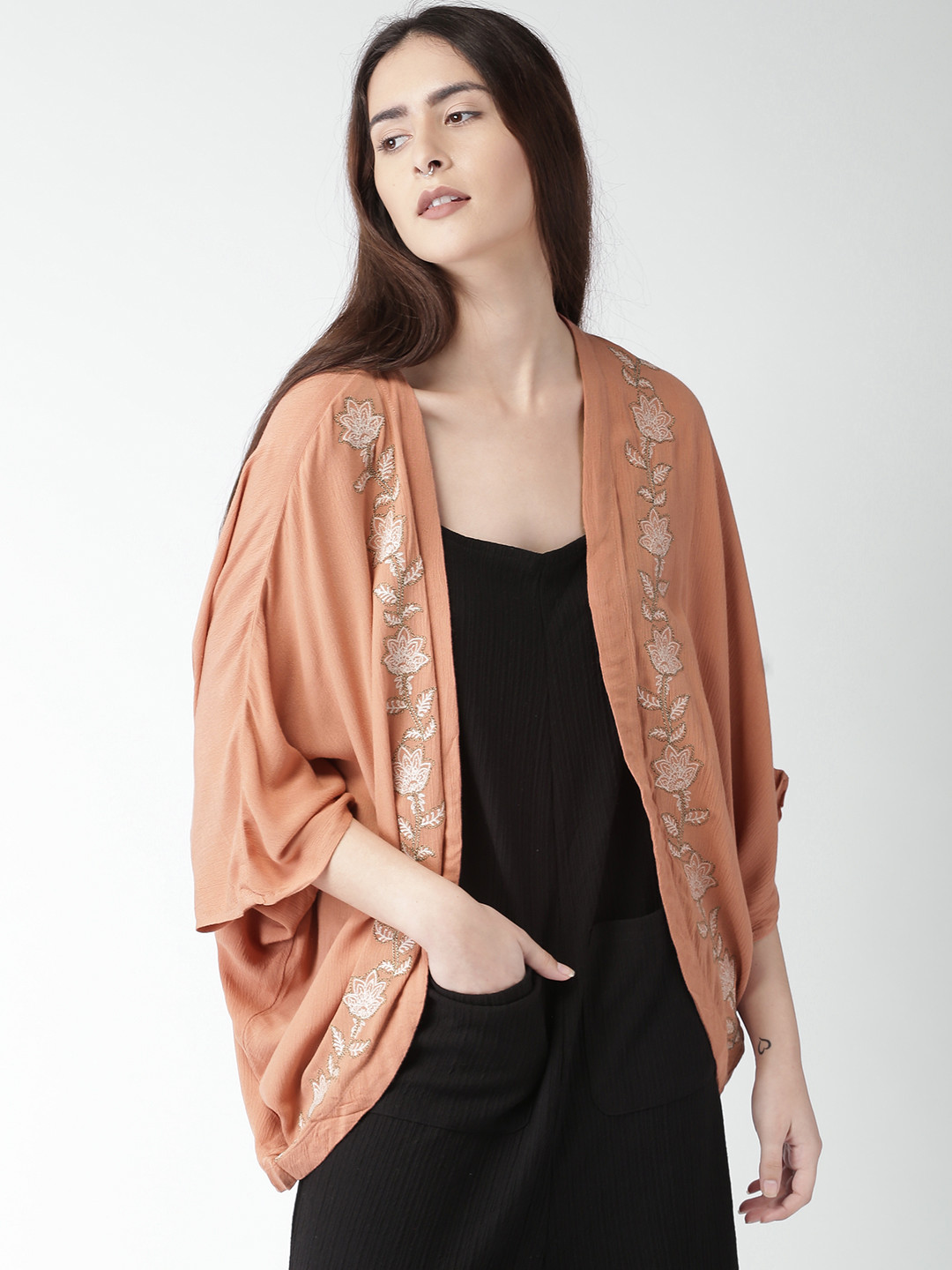 Buy FOREVER 21 Peach Embroidered Shrug Shrug for Women 1777914 Myntra