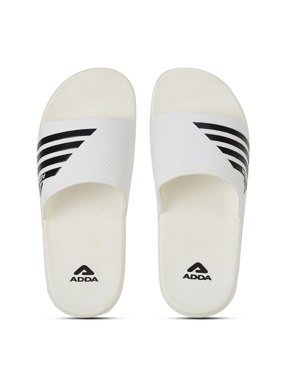 Buy Adda Men White & Black Striped Rubber Sliders - Flip Flops for Men ...