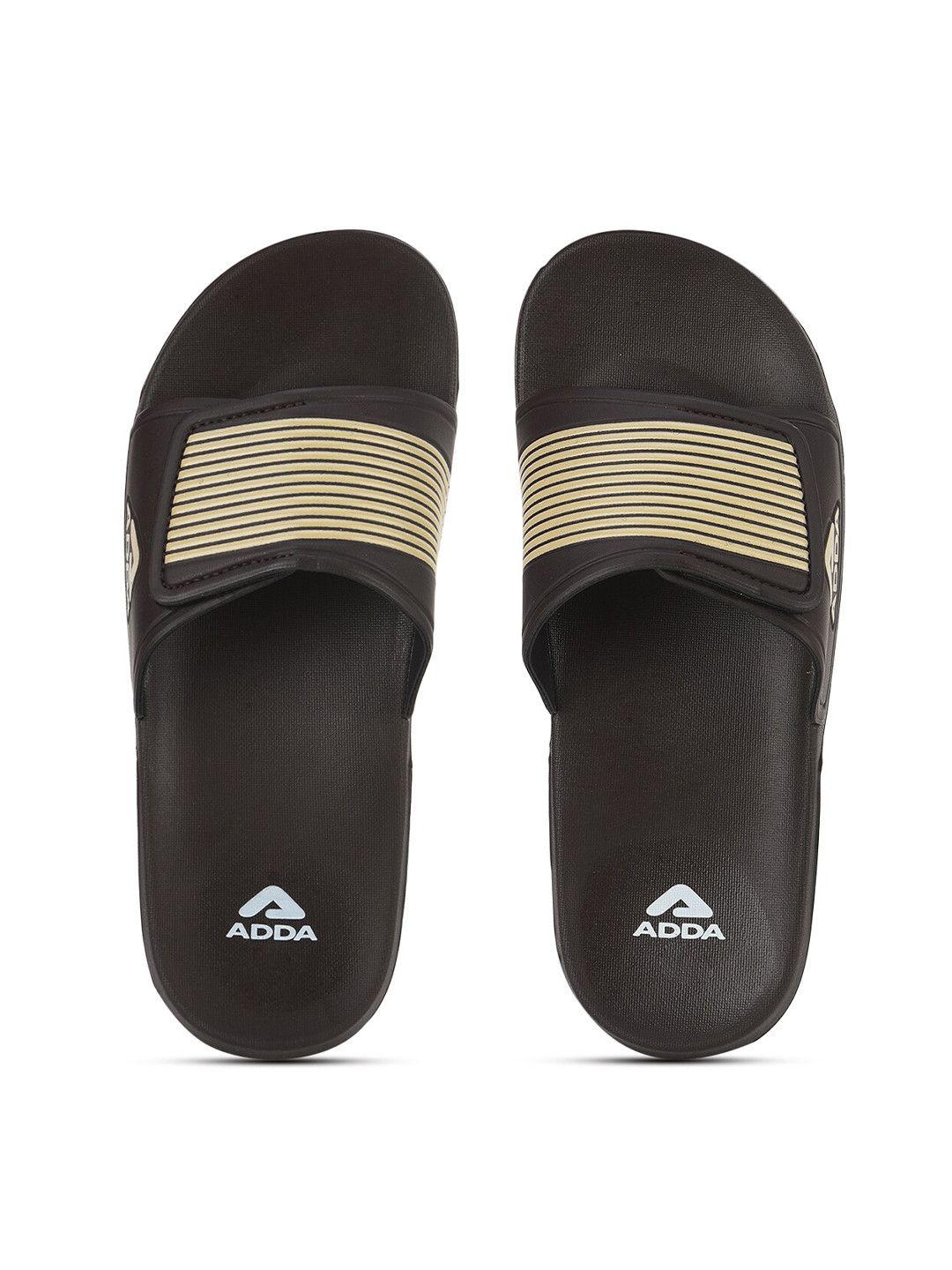 Buy Adda Men Brown & Black Striped Rubber Sliders - Flip Flops for Men ...