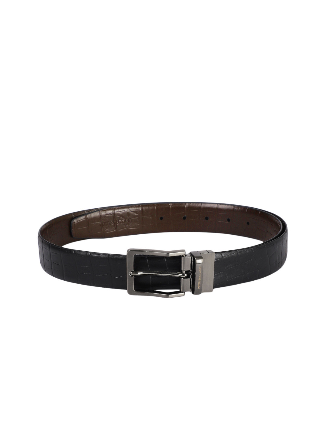 Buy Peter England Men Black Textured Leather Formal Belt Belts for