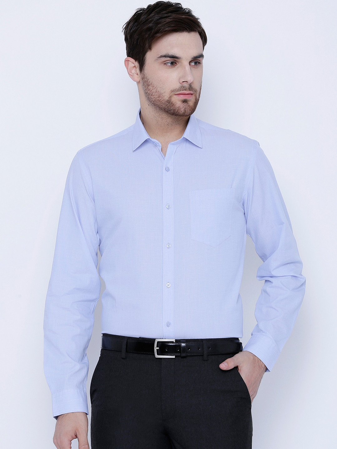 Buy Black Coffee Men Blue Slim Fit Solid Formal Shirt ...