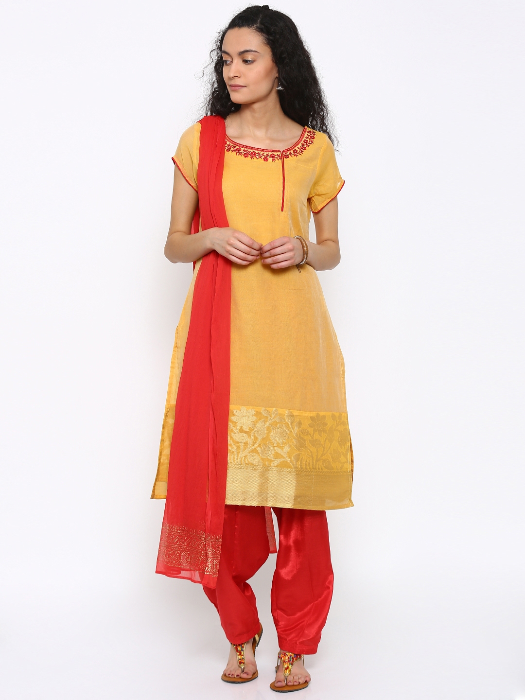 Buy TRISHAA BY PANTALOONS Orange & Red Salwar Suit With Dupatta - Kurta ...