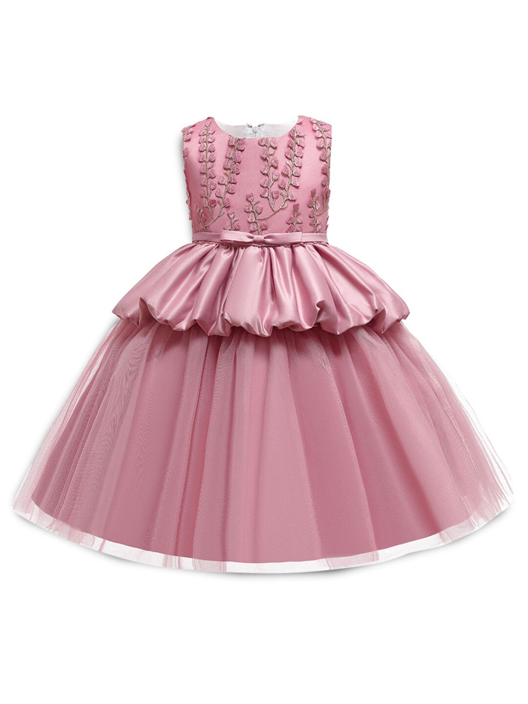Buy Hopscotch Pink Floral Embroidered Dress Dresses for Girls