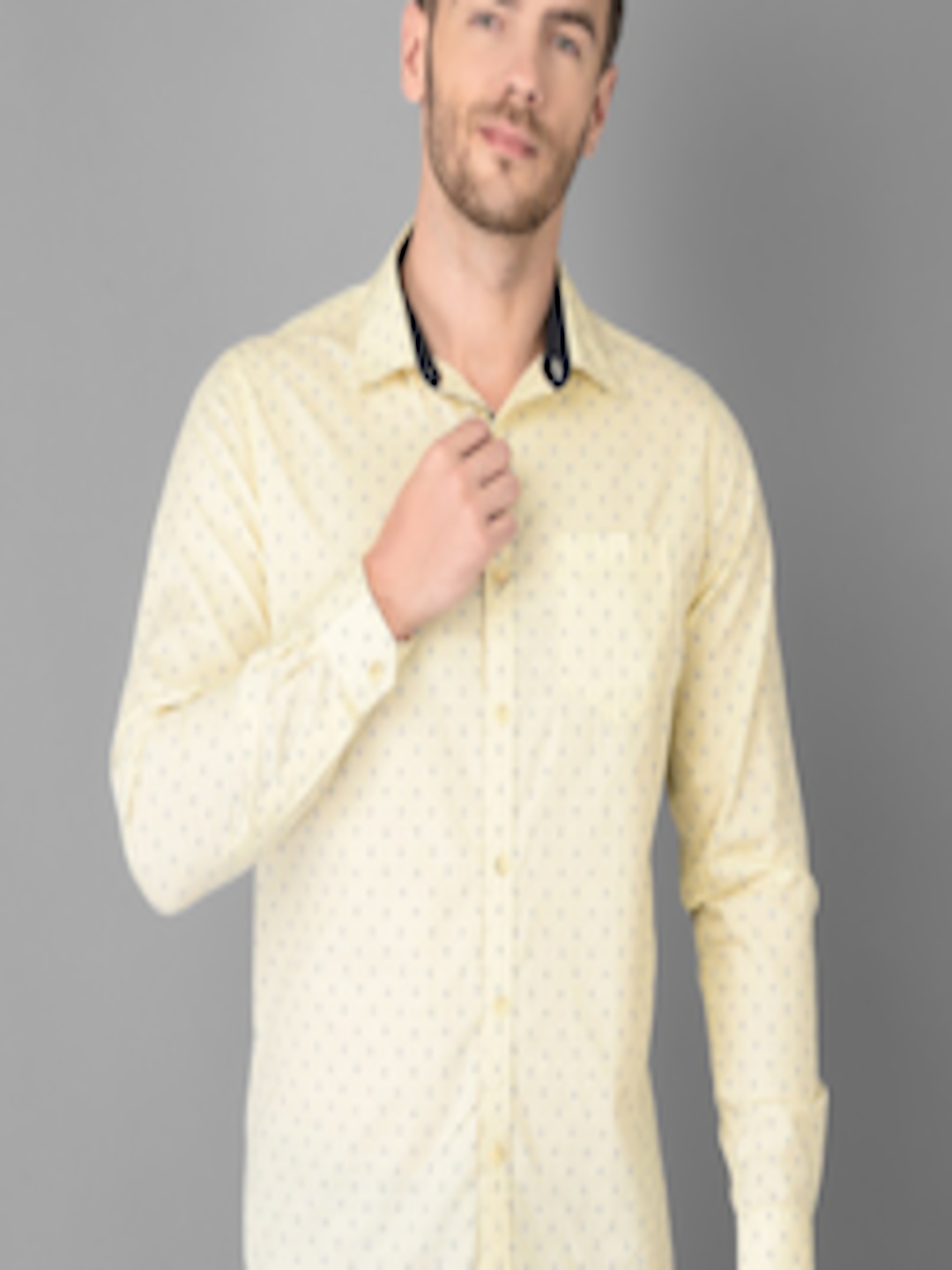 Buy Canary London Men Yellow Smart Slim Fit Printed Linen Casual Shirt ...