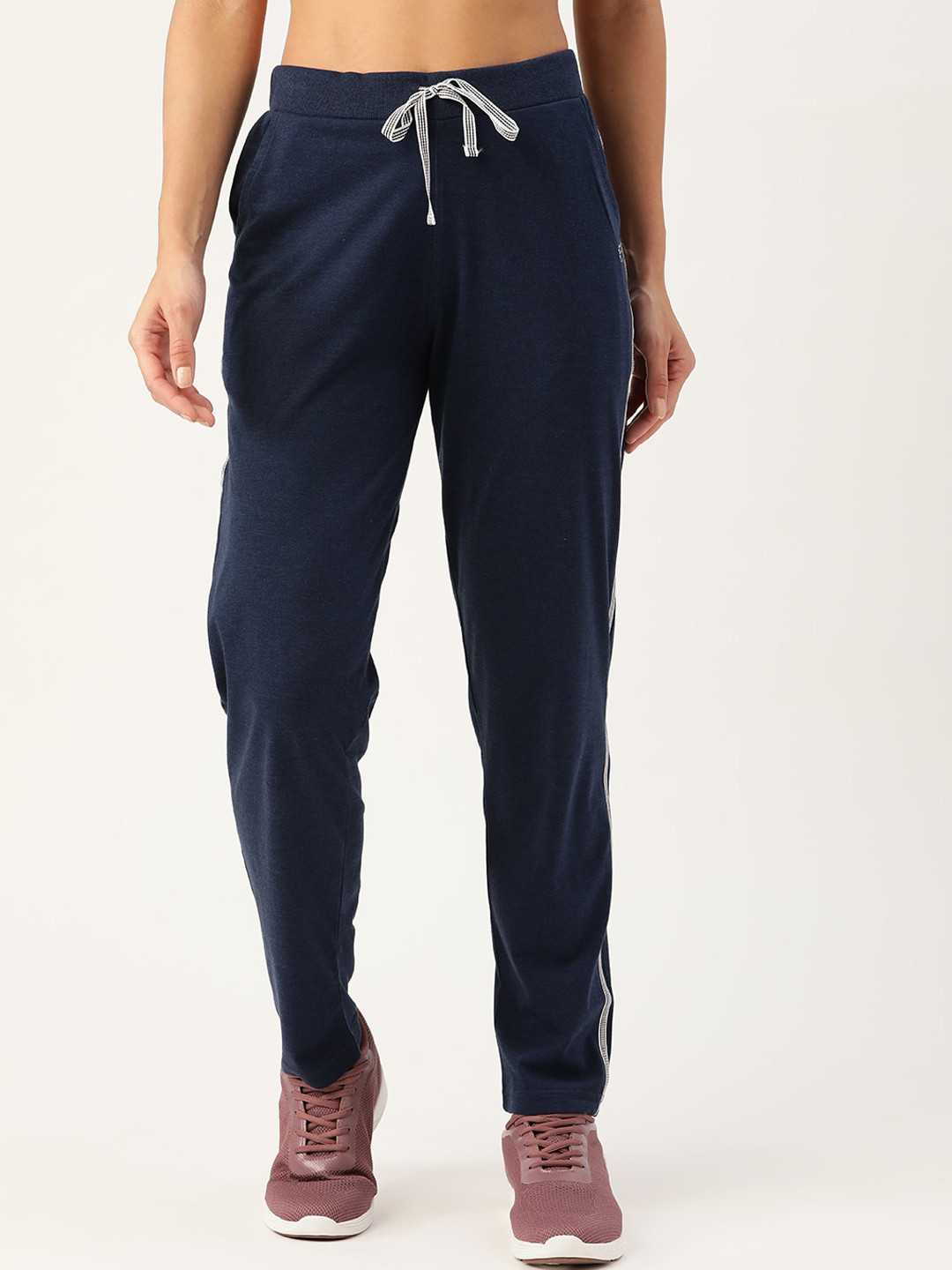 Buy FEMEA Women Navy Blue Straight Fit Cotton Track Pants Track Pants