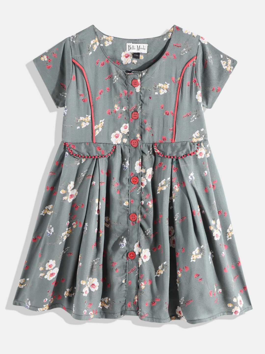 Buy Bella Moda Girls Green And Red Floral A Line Dress Dresses For