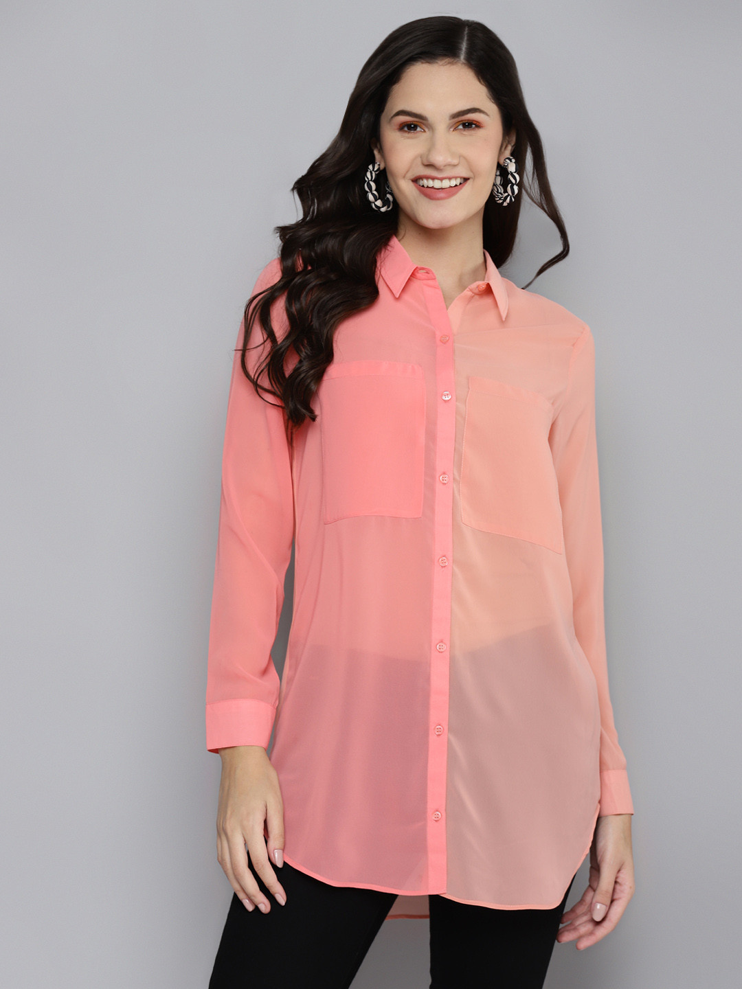 Pink & Multicolour Geometric Sheer Shirt main image 1