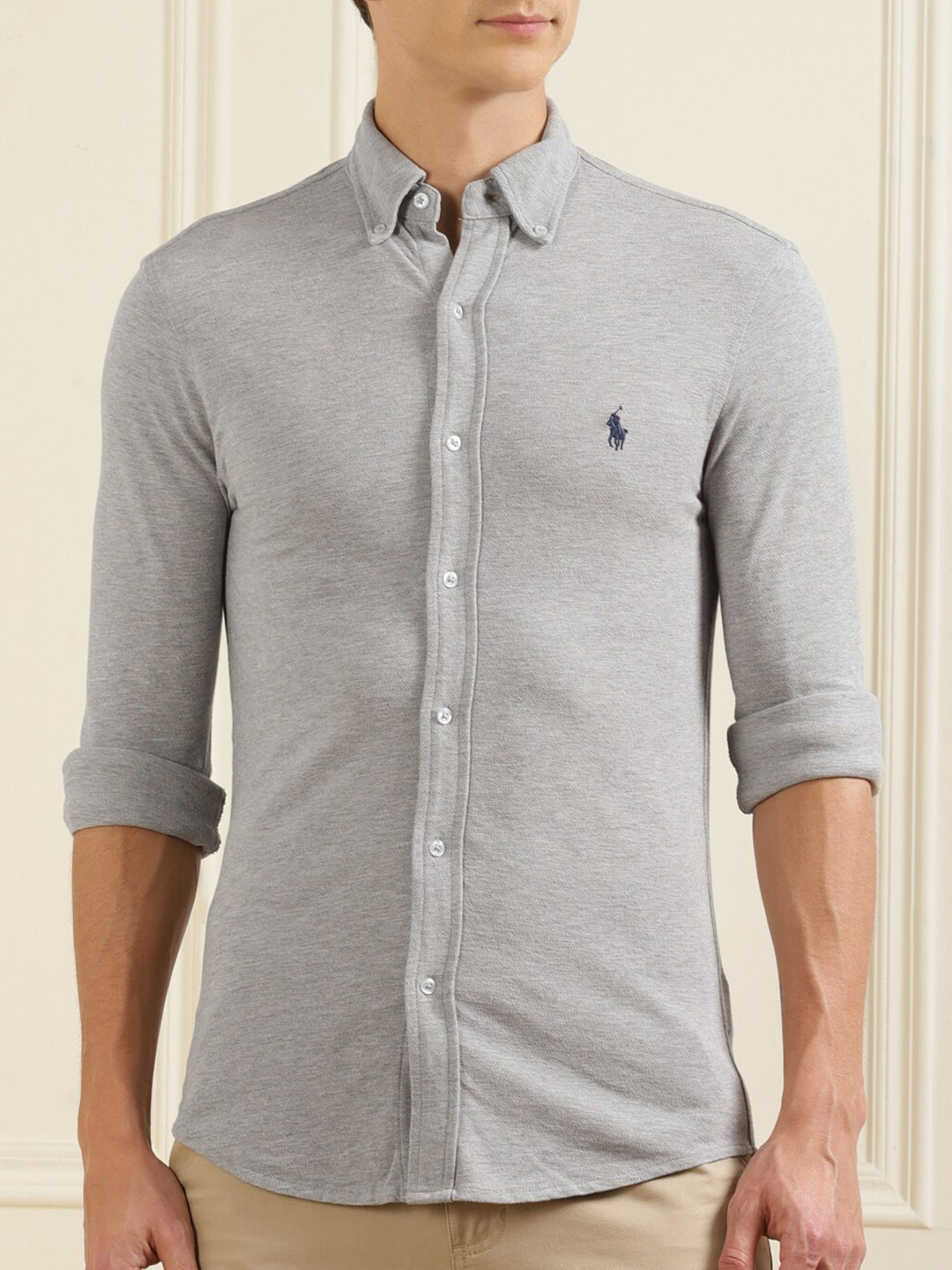 Buy Polo Ralph Lauren Men Grey Pure Cotton Casual Shirt Shirts for