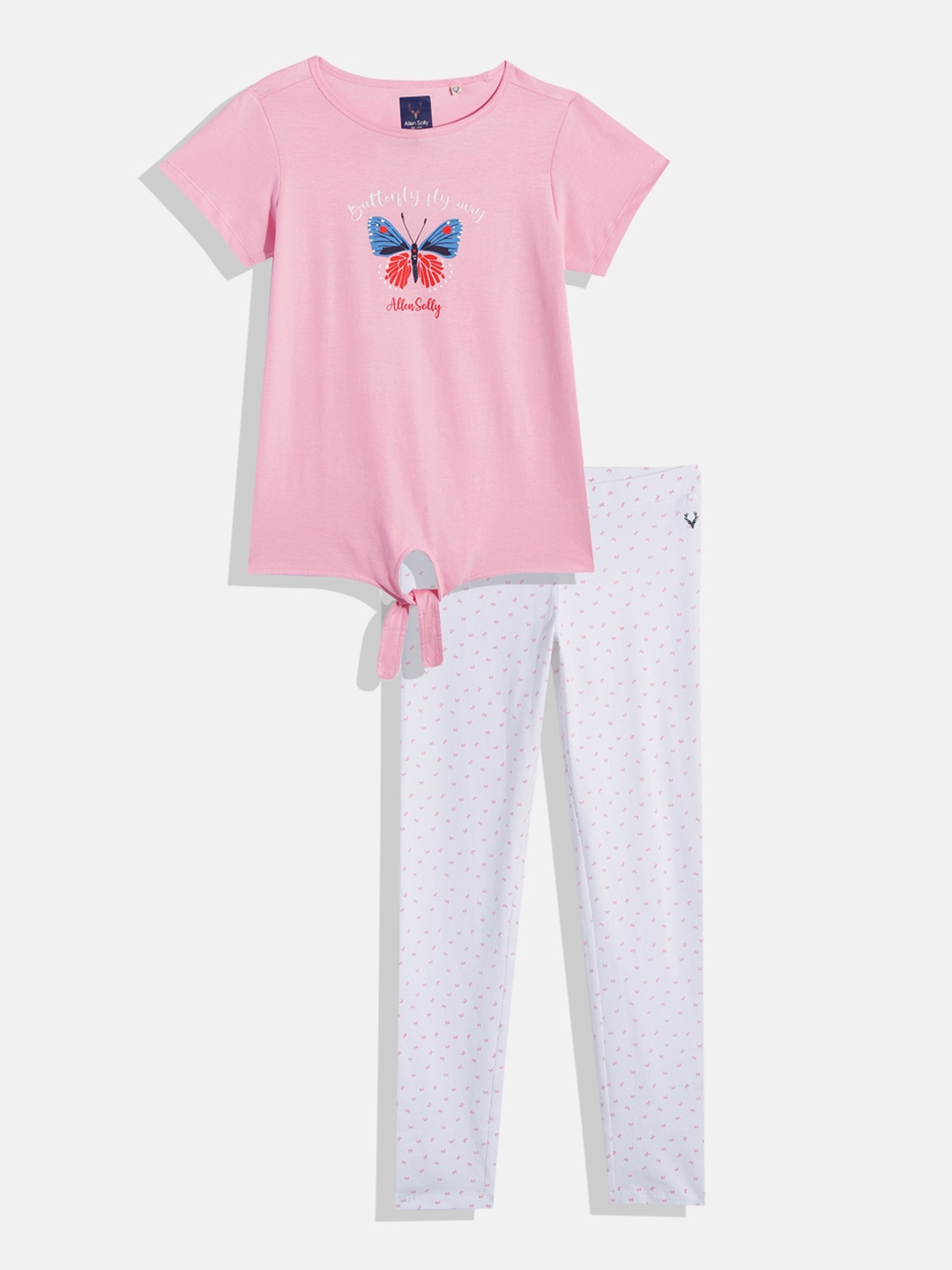 Buy Allen Solly Junior Girls Printed Knitted Tie Ups Top With Leggings ...