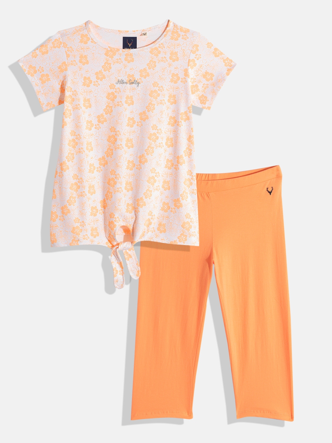 Buy Allen Solly Junior Girls White & Orange Printed T Shirt With Capris ...
