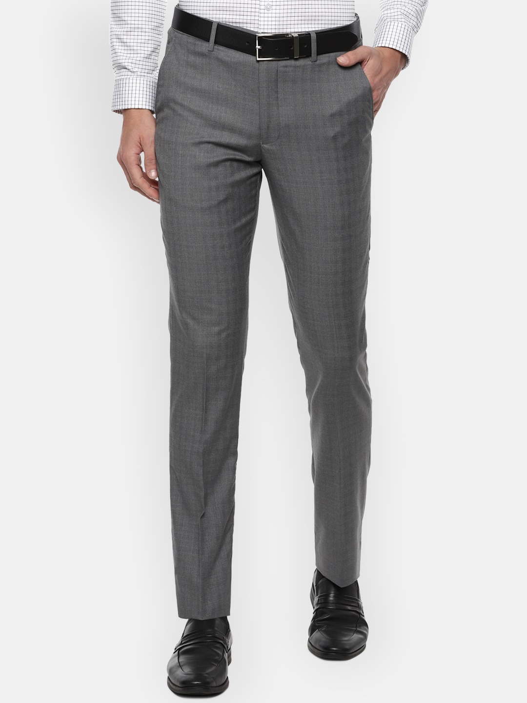 Buy Louis Philippe Men Grey Checked Slim Fit Trousers - Trousers for ...
