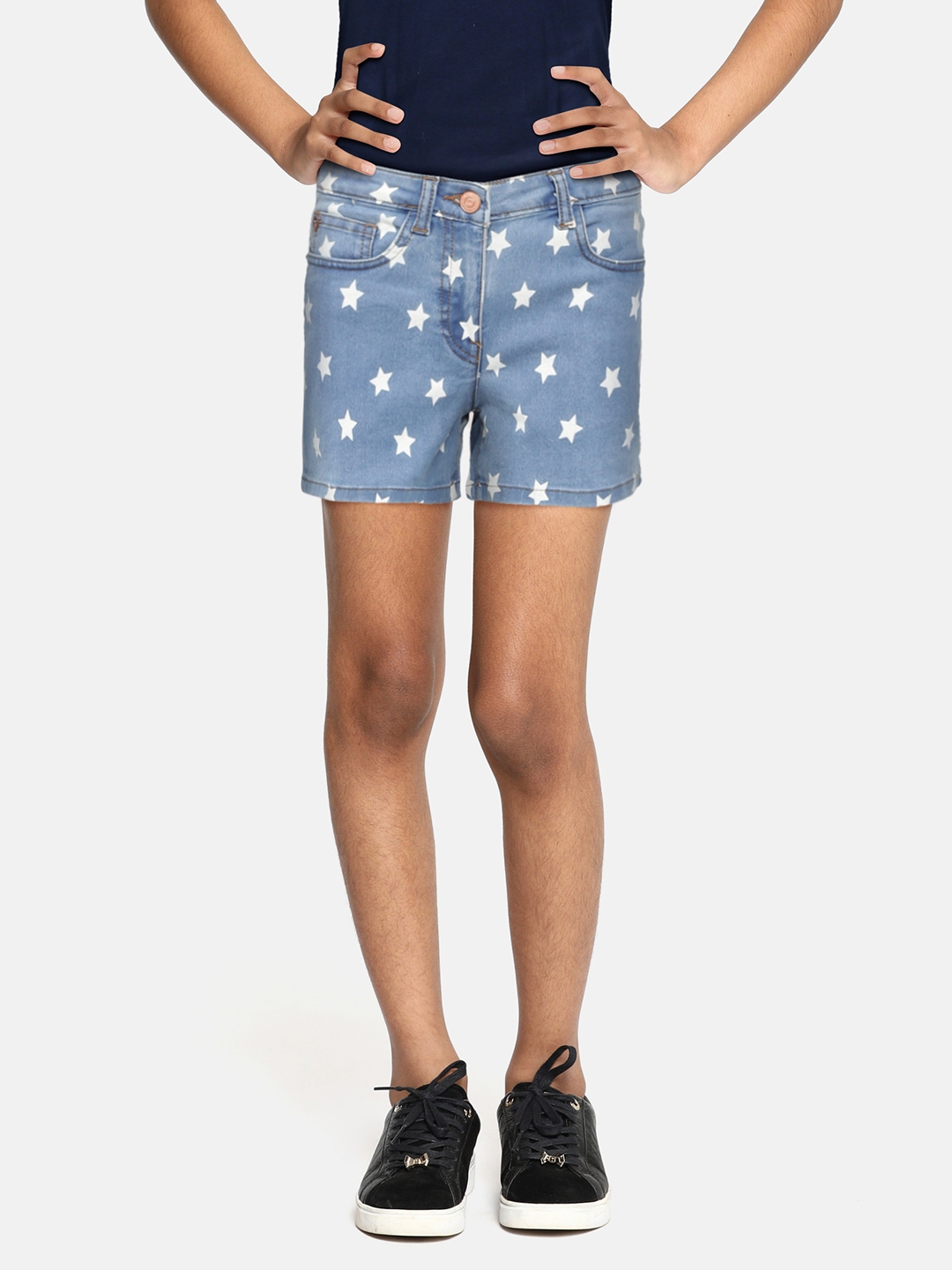 Buy Allen Solly Junior Girls Blue Conversational Printed Denim Shorts ...